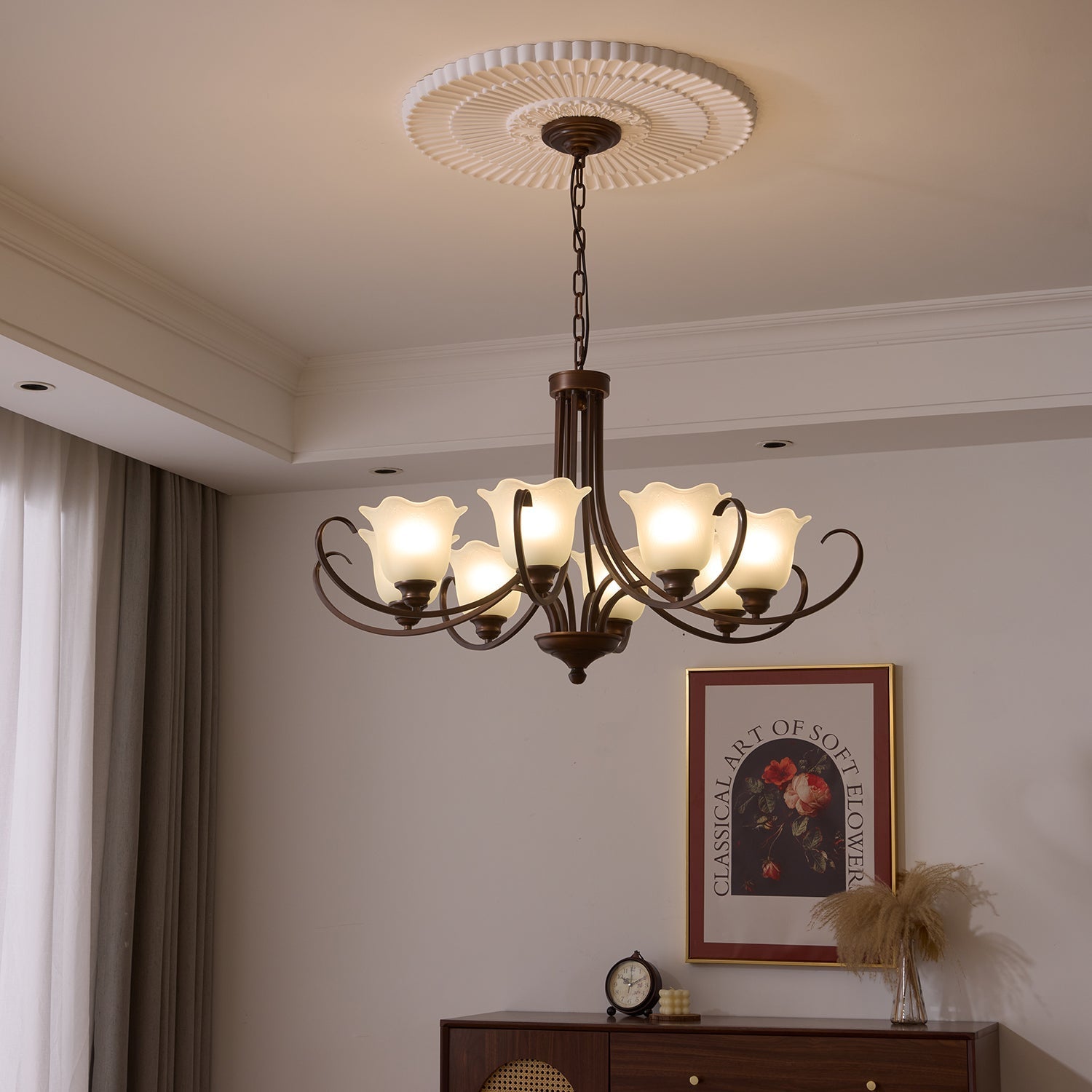 Nydorisra Elegance Vintage Floral Glass Chandelier-Neutral Decor