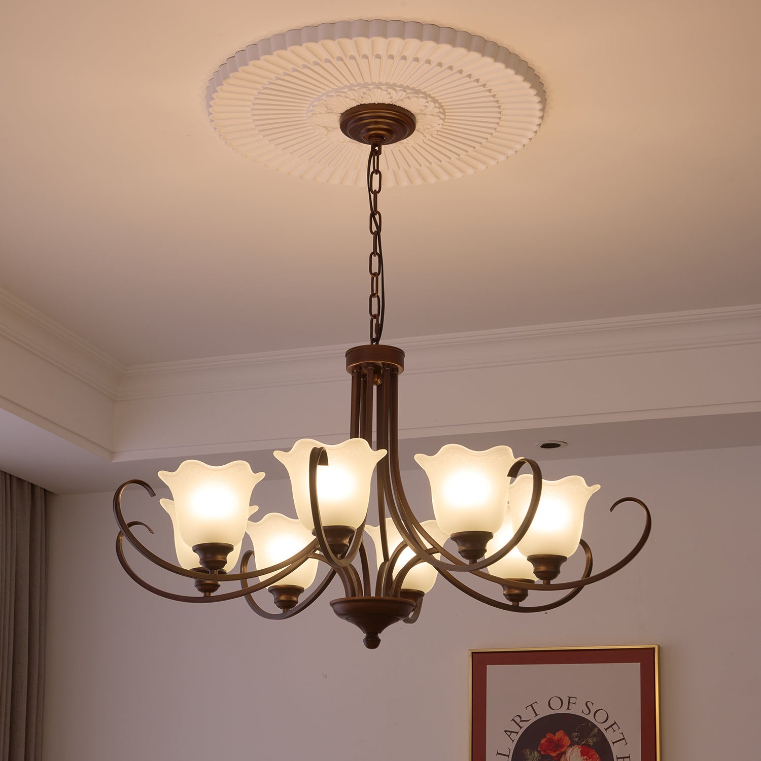 Nydorisra Elegance Vintage Floral Glass Chandelier-Neutral Decor