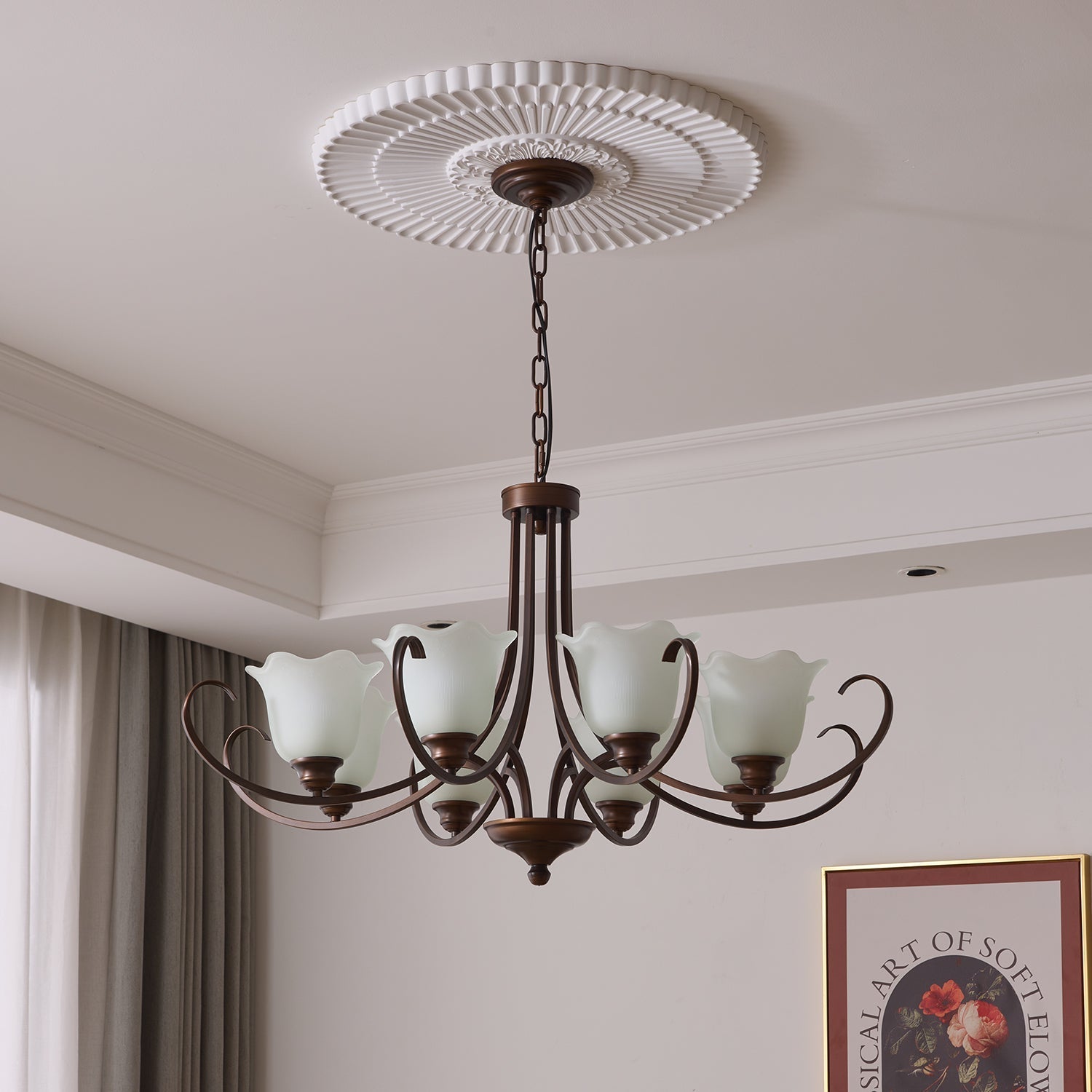 Nydorisra Elegance Vintage Floral Glass Chandelier-Neutral Decor