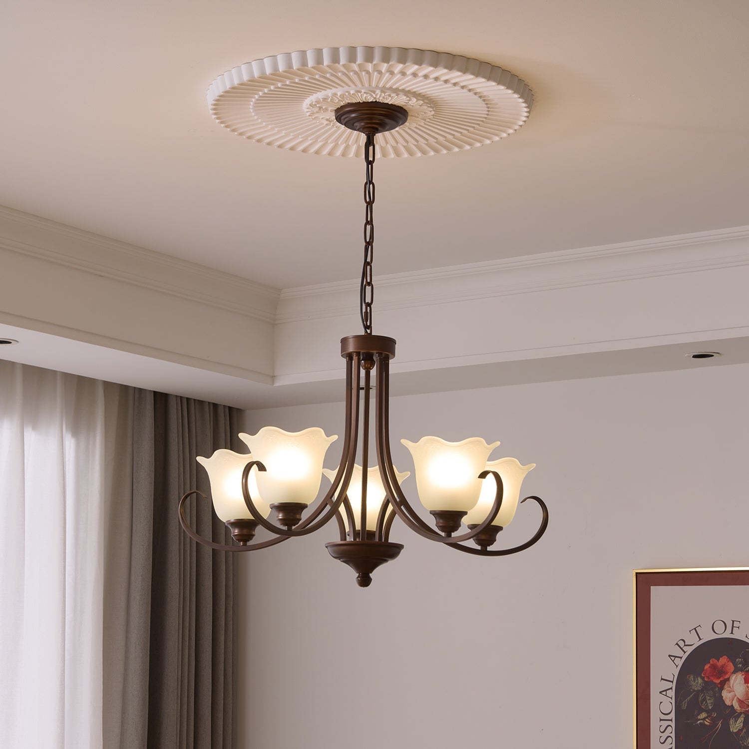 Nydorisra Elegance Vintage Floral Glass Chandelier-Neutral Decor