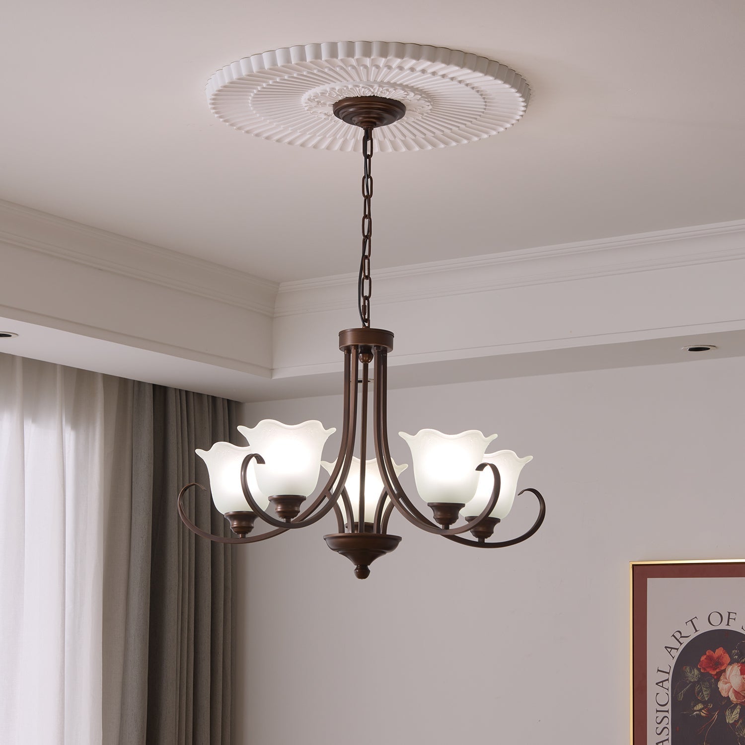 Nydorisra Elegance Vintage Floral Glass Chandelier-Neutral Decor