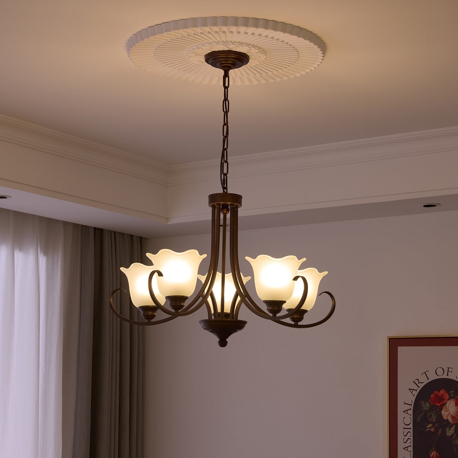 Nydorisra Elegance Vintage Floral Glass Chandelier-Neutral Decor