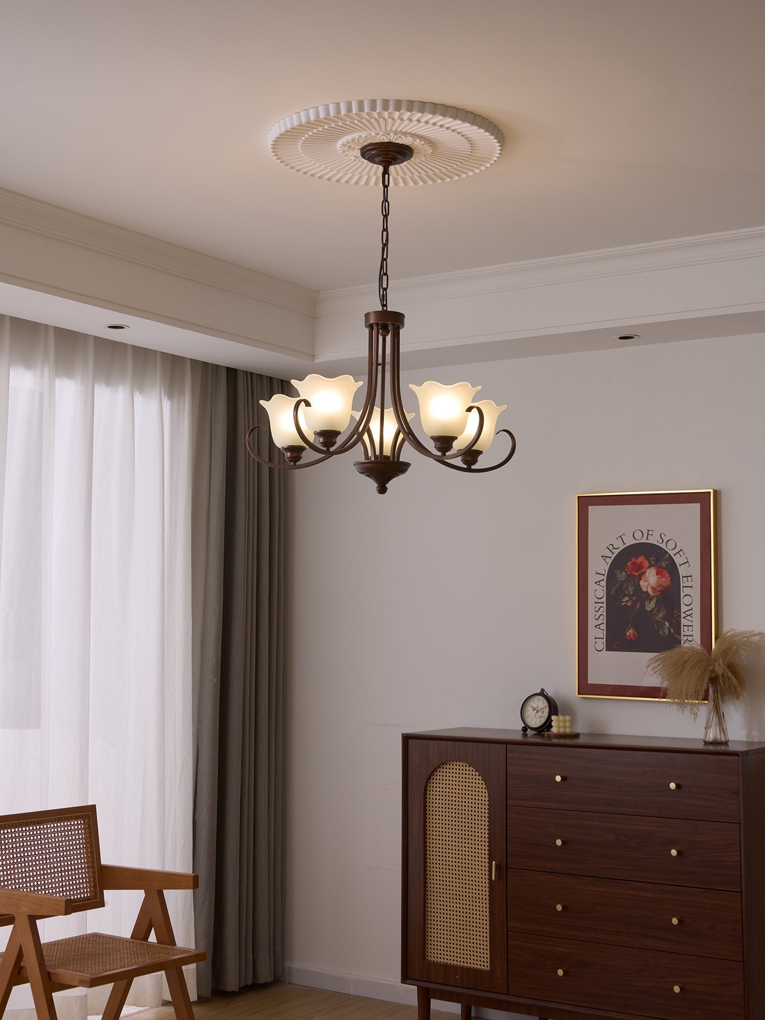 Nydorisra Elegance Vintage Floral Glass Chandelier-Neutral Decor