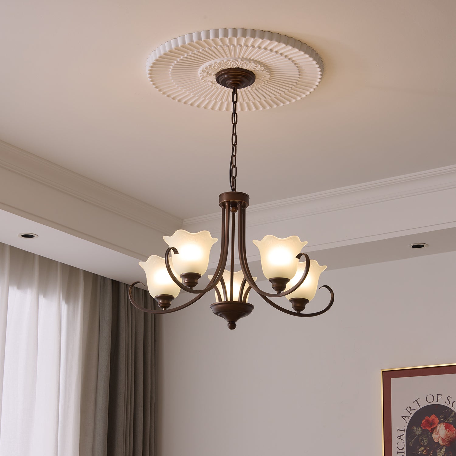 Nydorisra Elegance Vintage Floral Glass Chandelier-Neutral Decor