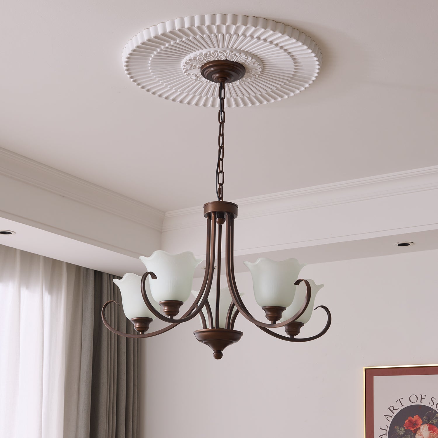 Nydorisra Elegance Vintage Floral Glass Chandelier-Neutral Decor