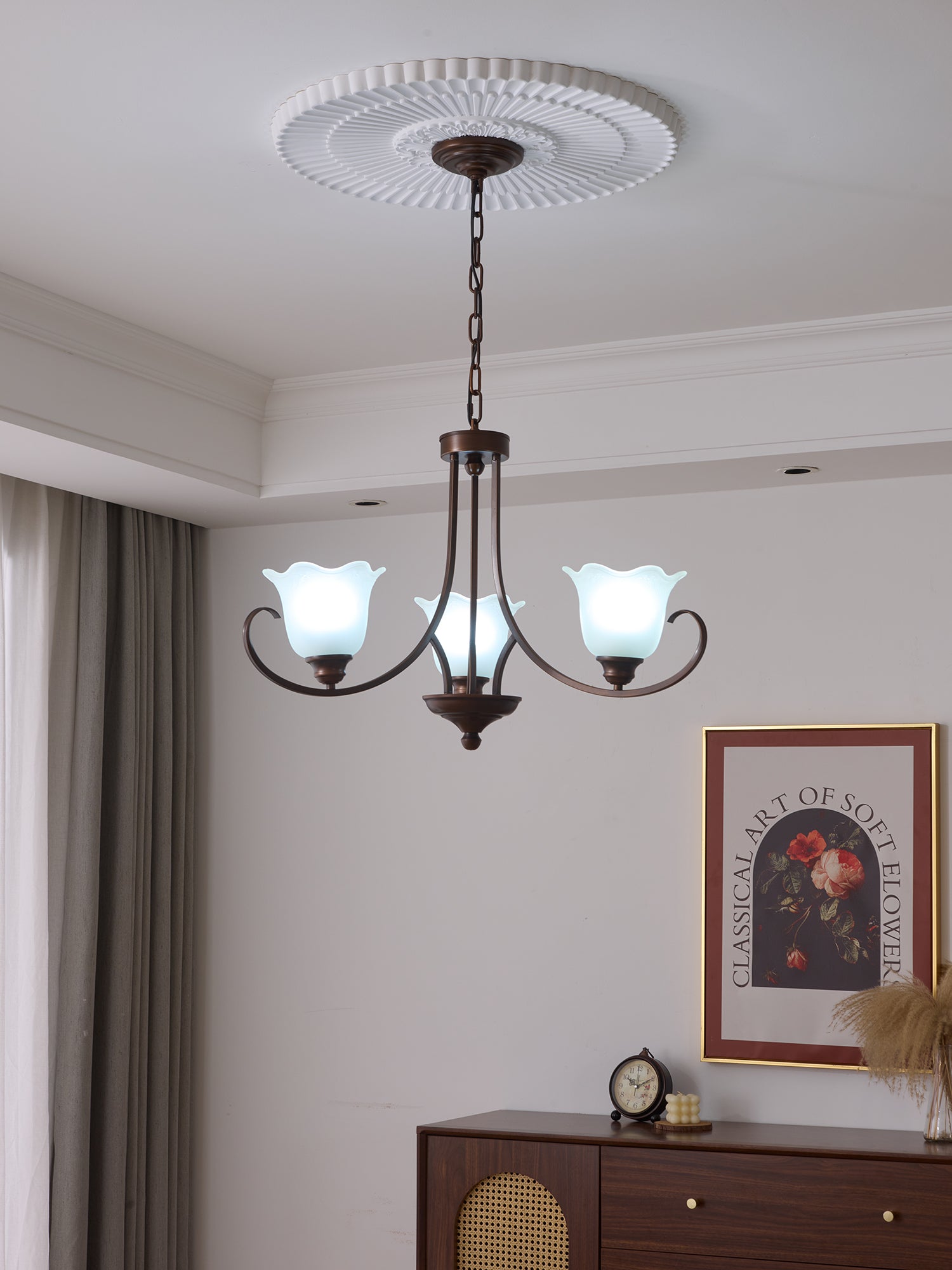 Nydorisra Elegance Vintage Floral Glass Chandelier-Neutral Decor