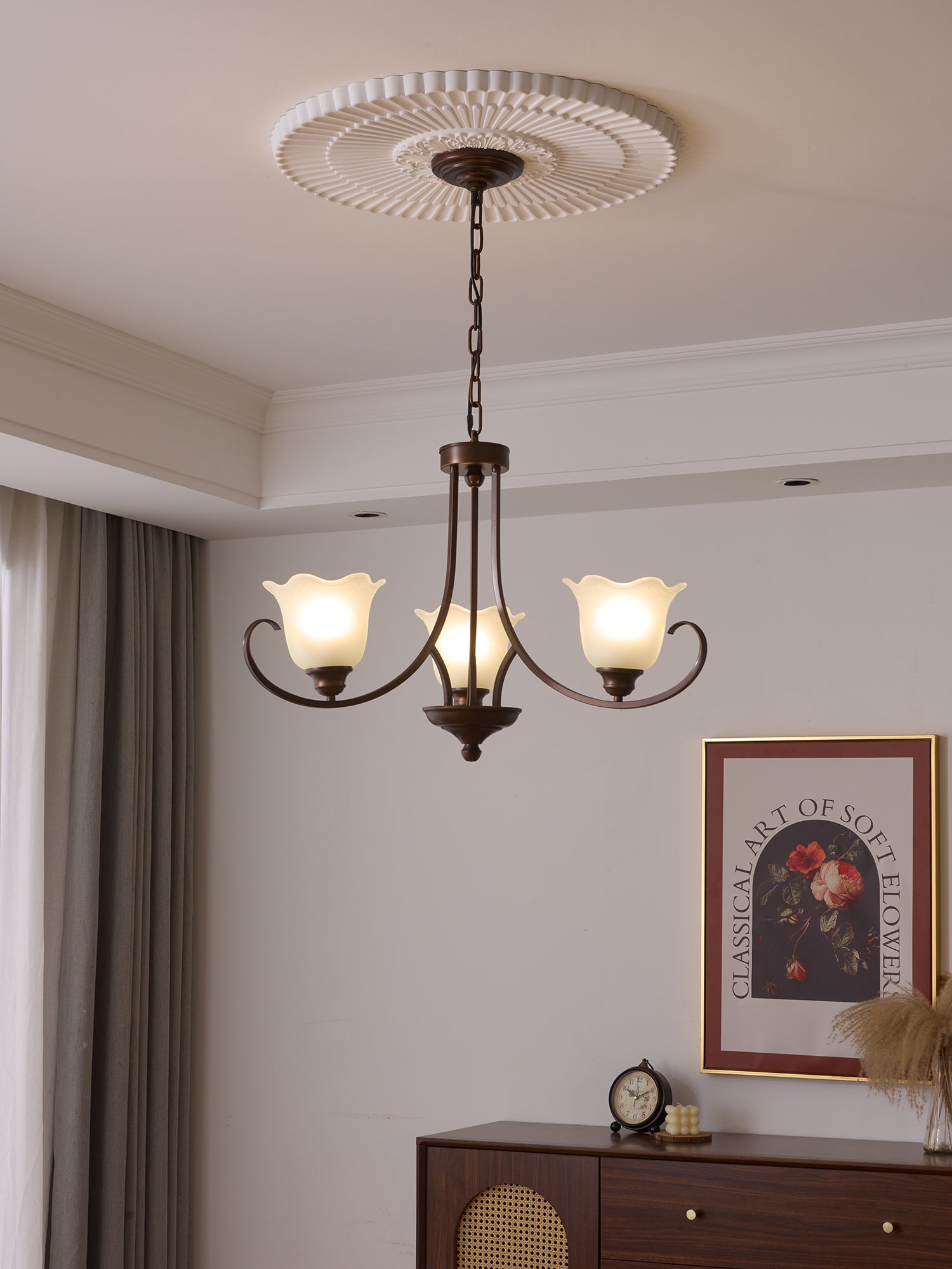 Nydorisra Elegance Vintage Floral Glass Chandelier-Neutral Decor