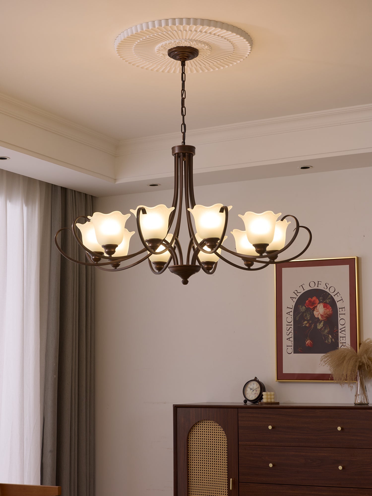 Nydorisra Elegance Vintage Floral Glass Chandelier-Neutral Decor