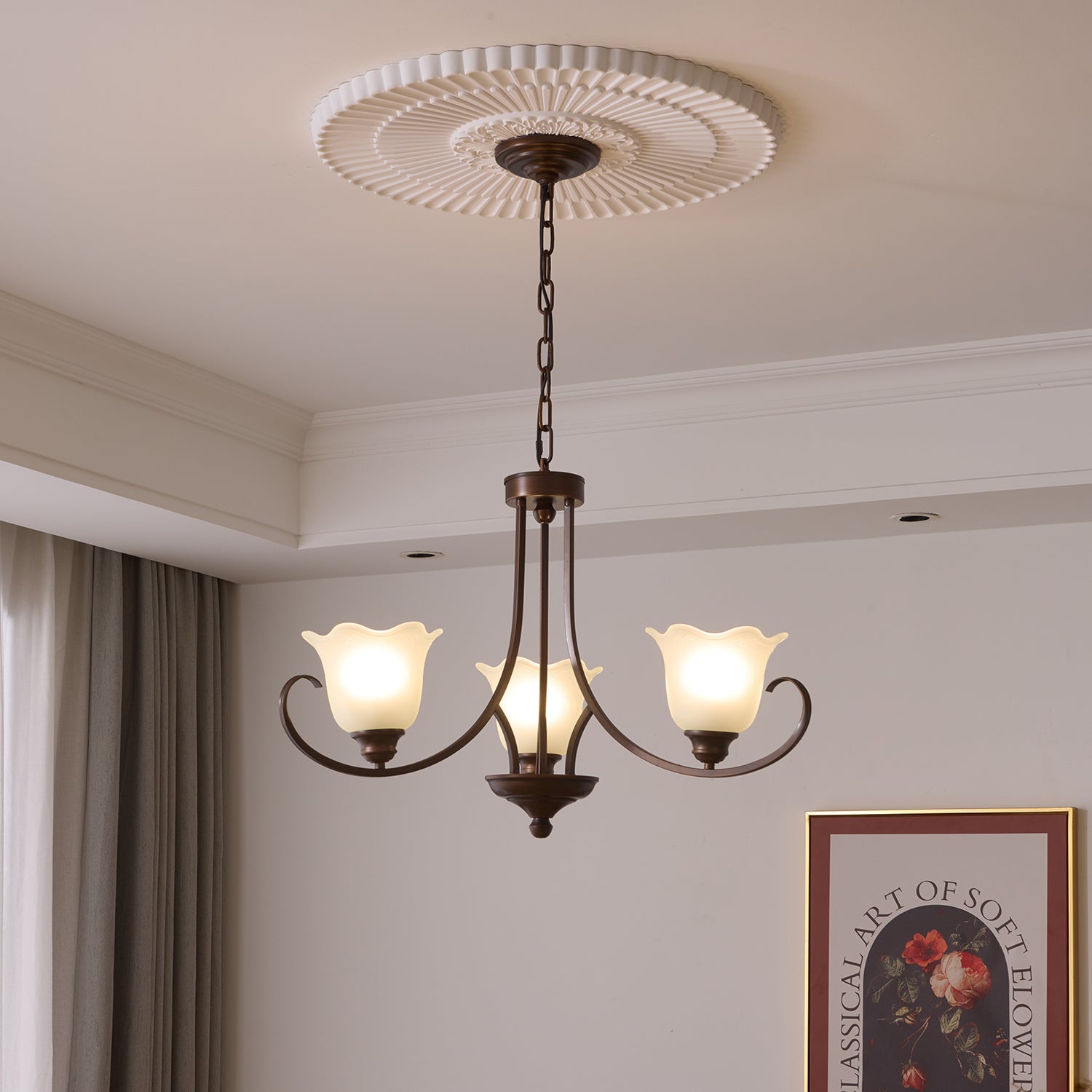 Nydorisra Elegance Vintage Floral Glass Chandelier-Neutral Decor