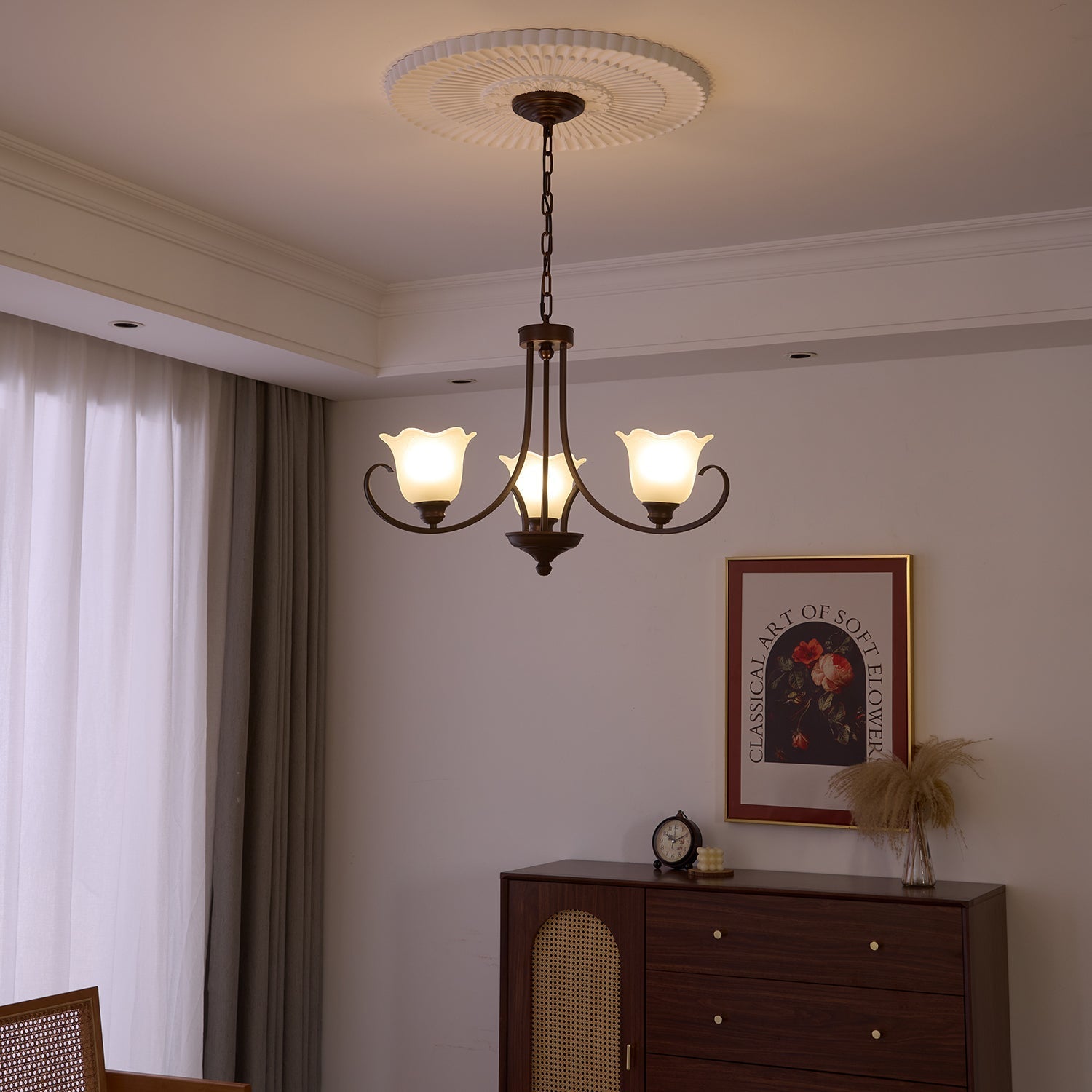 Nydorisra Elegance Vintage Floral Glass Chandelier-Neutral Decor