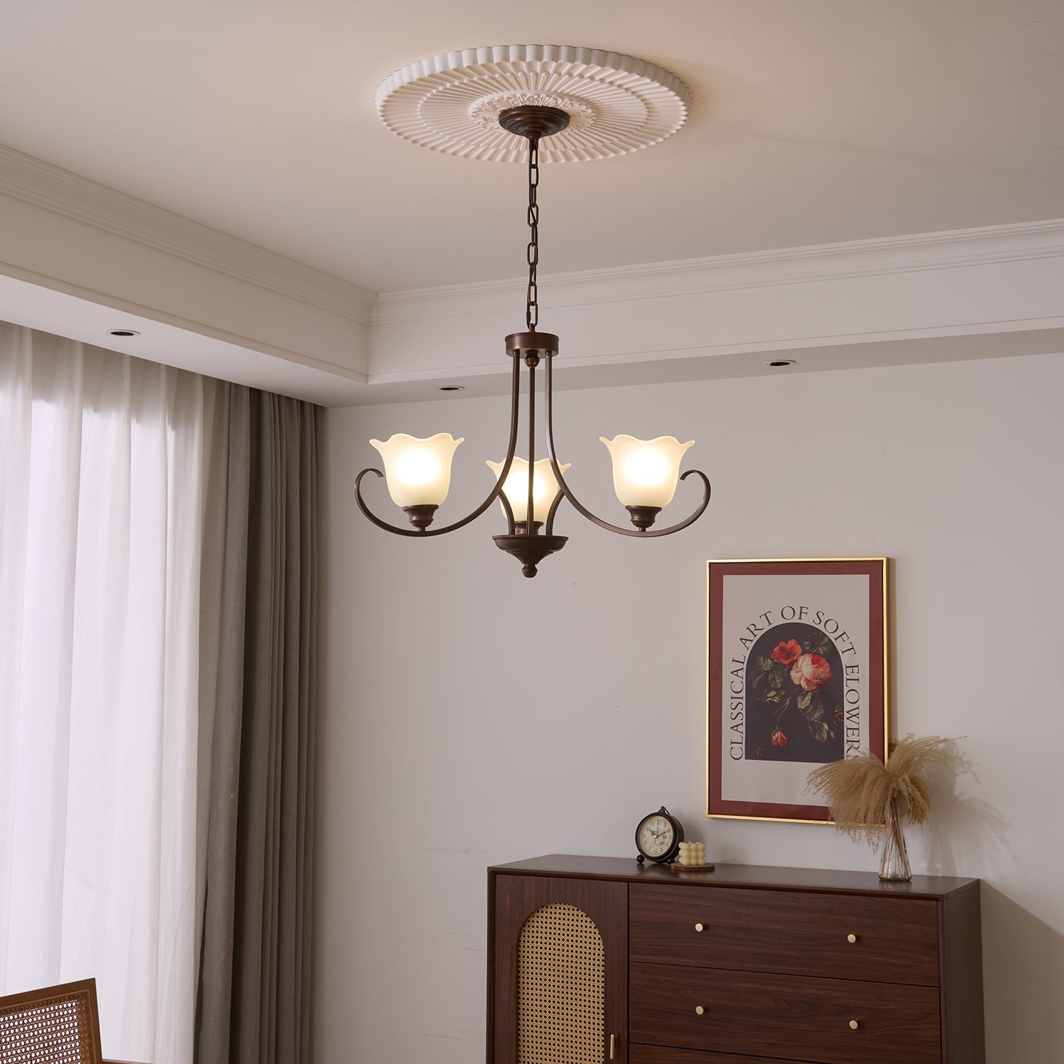 Nydorisra Elegance Vintage Floral Glass Chandelier-Neutral Decor