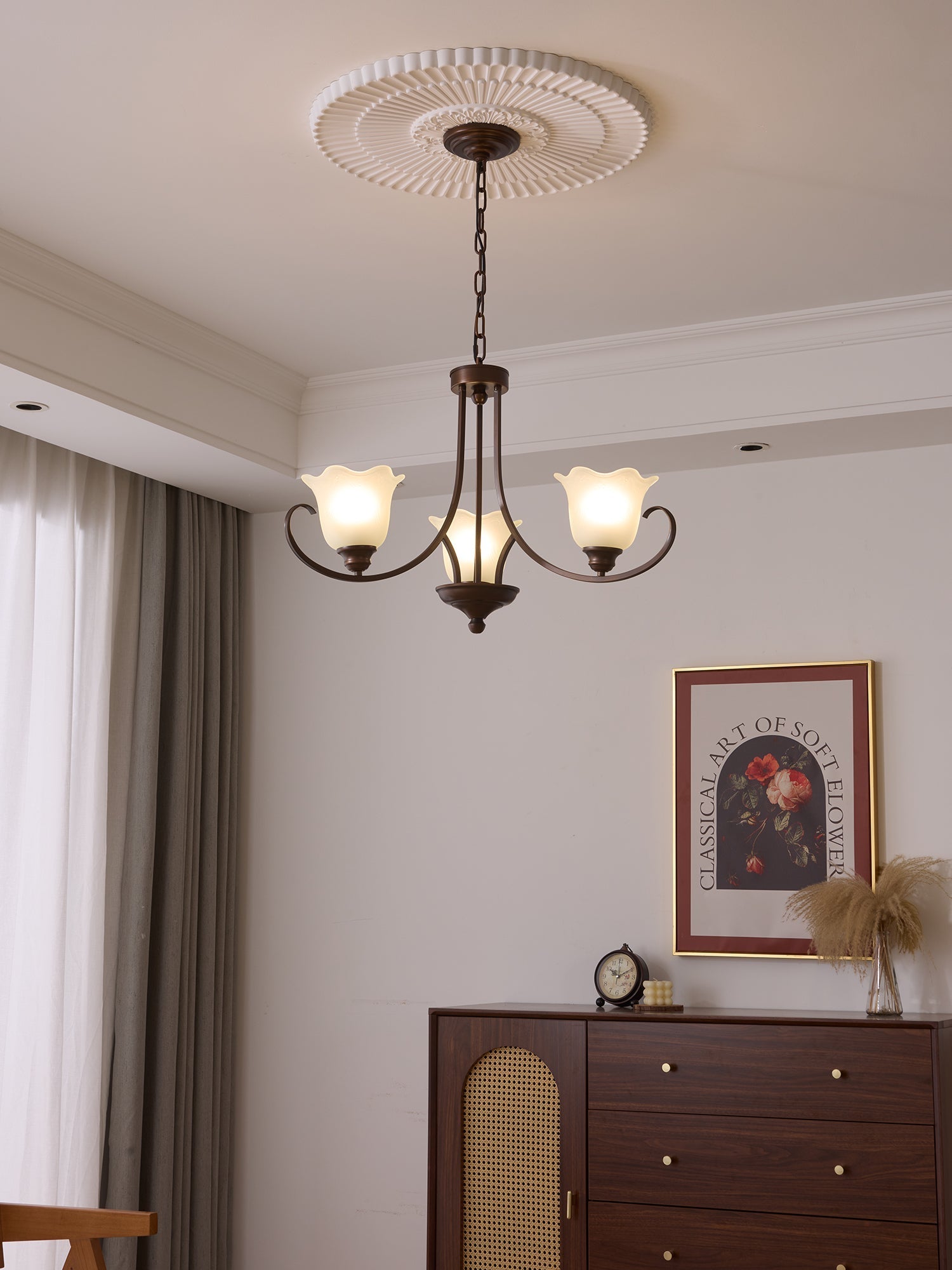 Nydorisra Elegance Vintage Floral Glass Chandelier-Neutral Decor