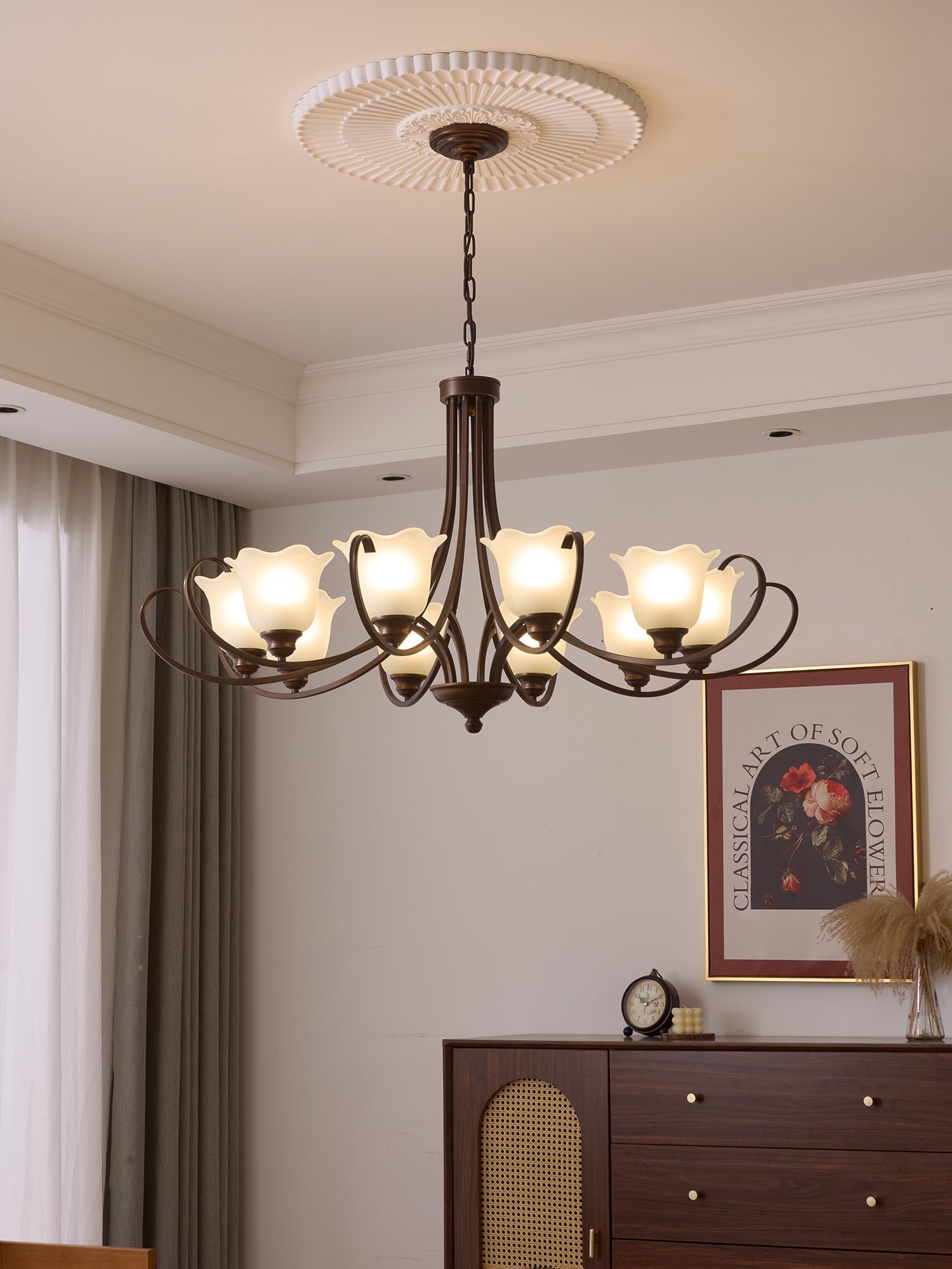 Nydorisra Elegance Vintage Floral Glass Chandelier-Neutral Decor