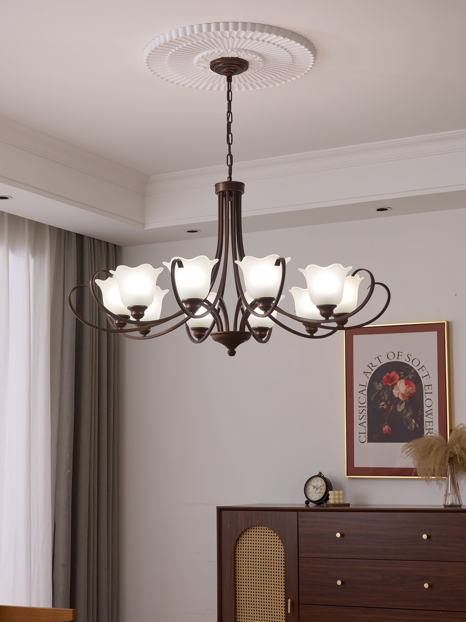 Nydorisra Elegance Vintage Floral Glass Chandelier-Neutral Decor