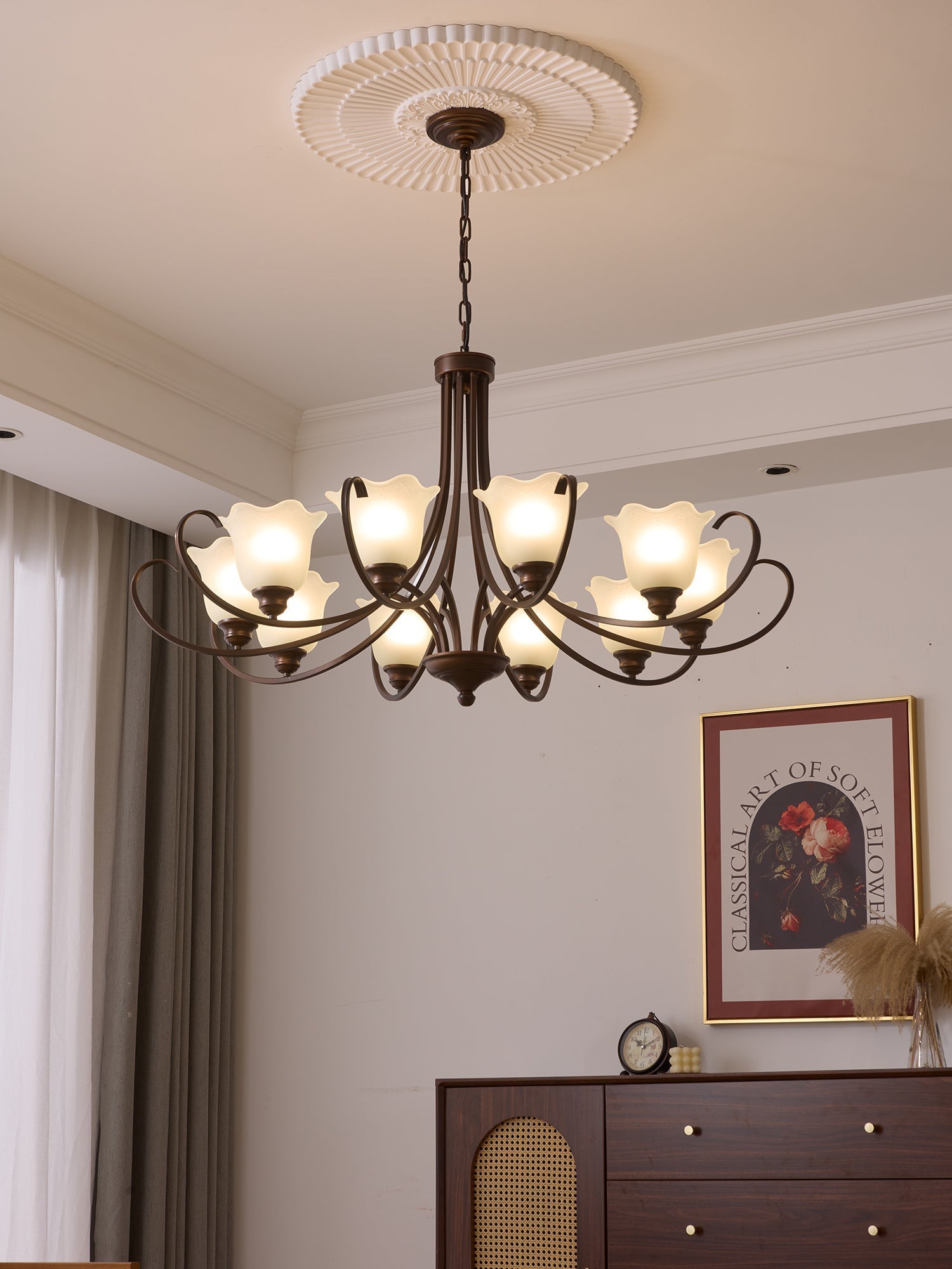Nydorisra Elegance Vintage Floral Glass Chandelier-Neutral Decor