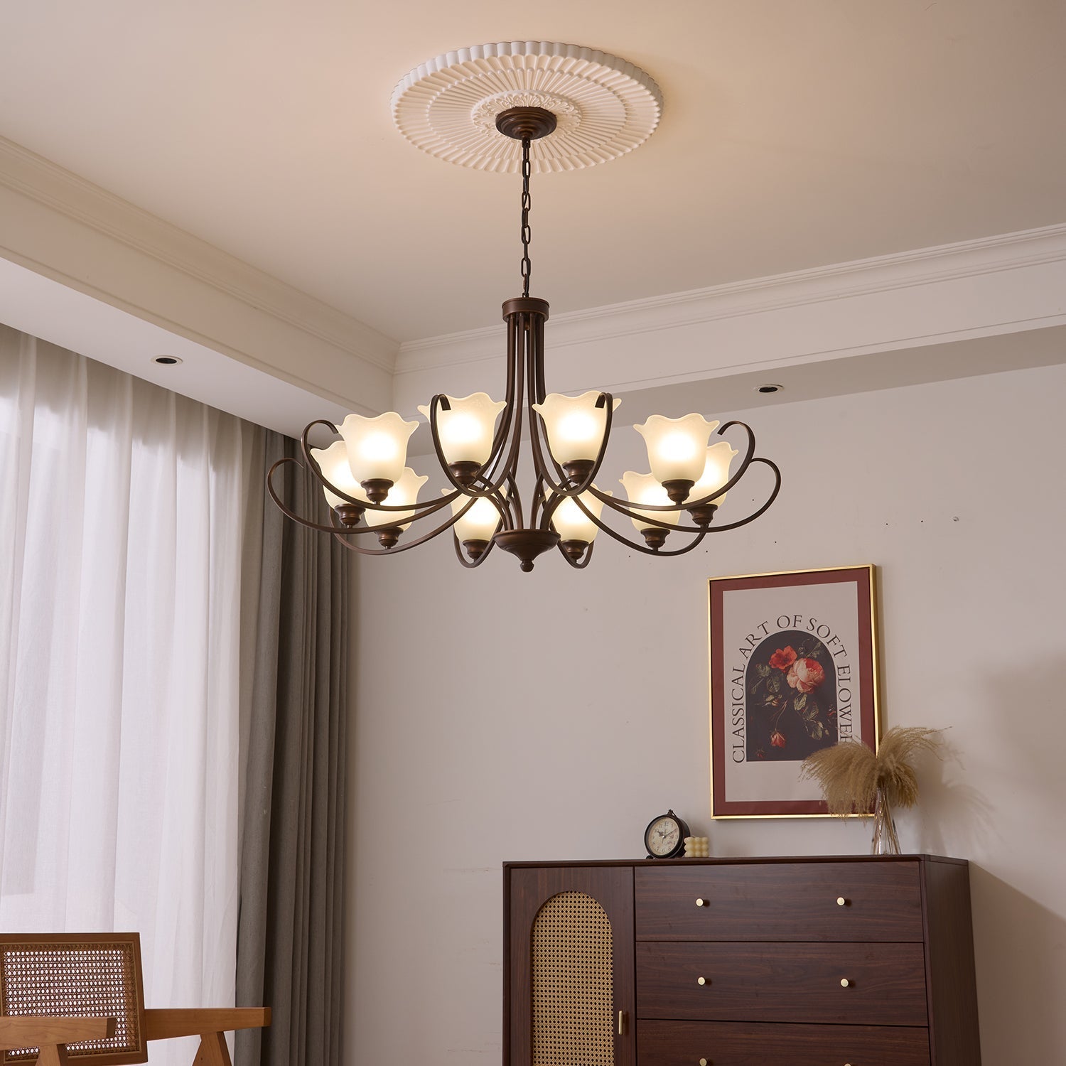 Nydorisra Elegance Vintage Floral Glass Chandelier-Neutral Decor
