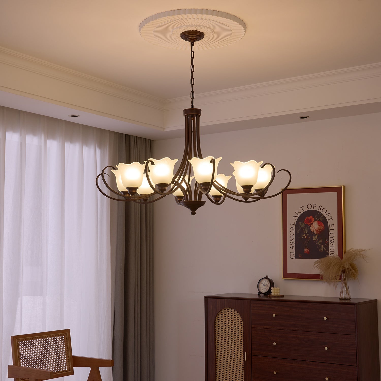 Nydorisra Elegance Vintage Floral Glass Chandelier-Neutral Decor