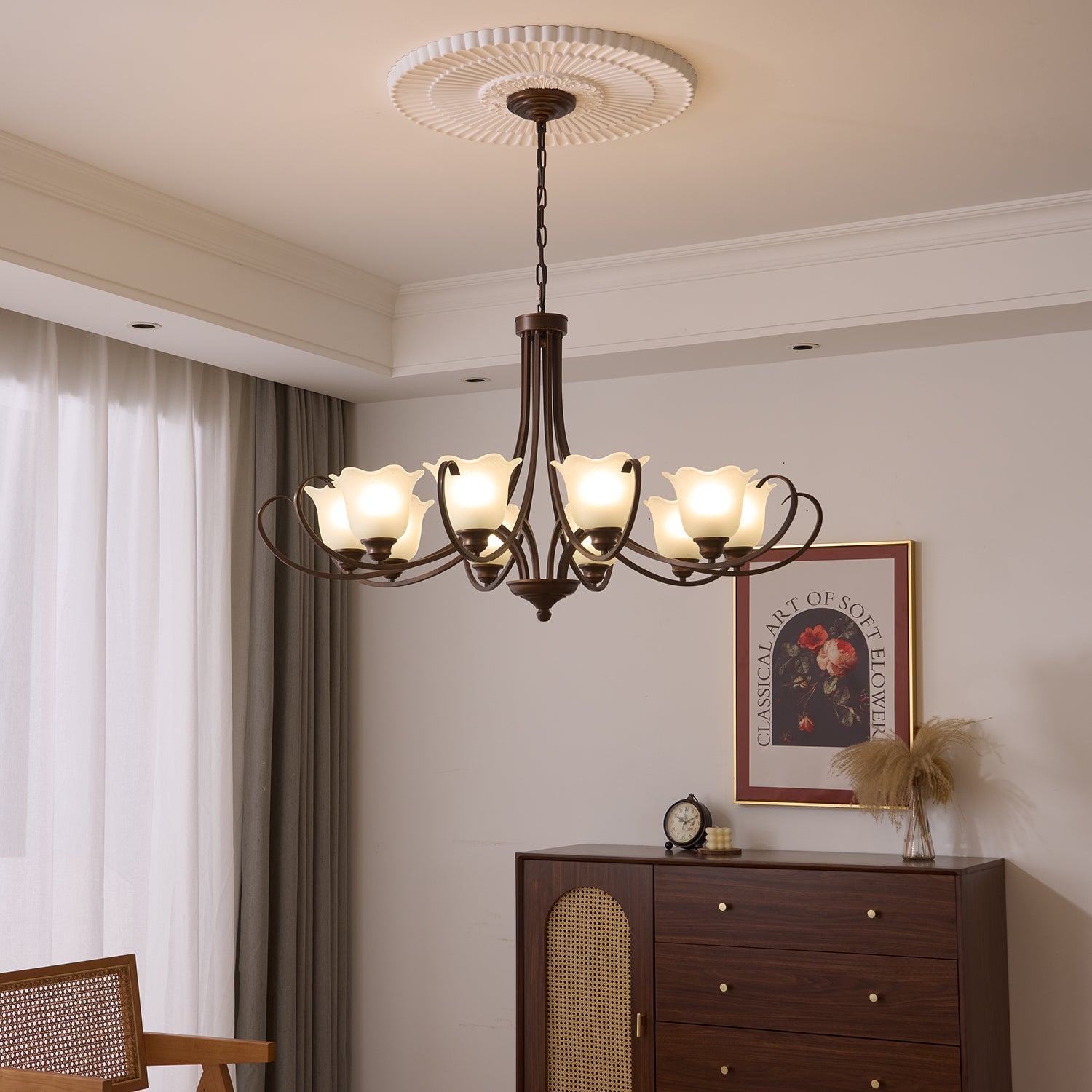 Nydorisra Elegance Vintage Floral Glass Chandelier-Neutral Decor