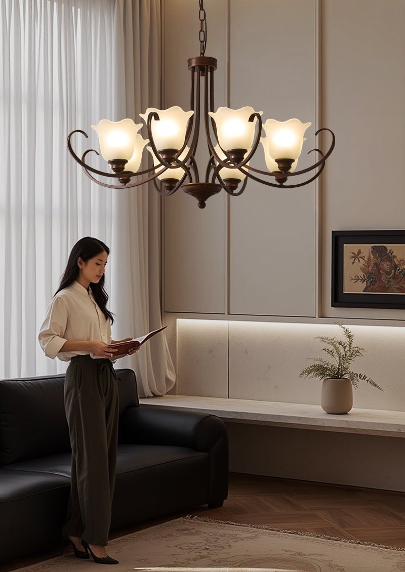 Nydorisra Elegance Vintage Floral Glass Chandelier-Neutral Decor