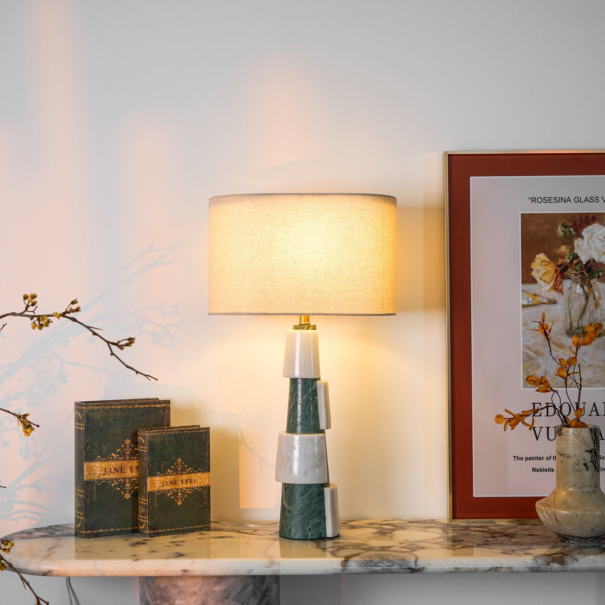 Obelisk Stacked Marble Table Lamp-Neutral Decor