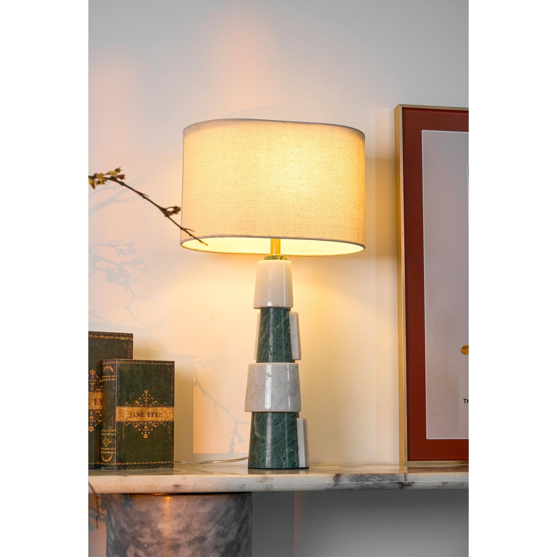 Obelisk Stacked Marble Table Lamp-Neutral Decor