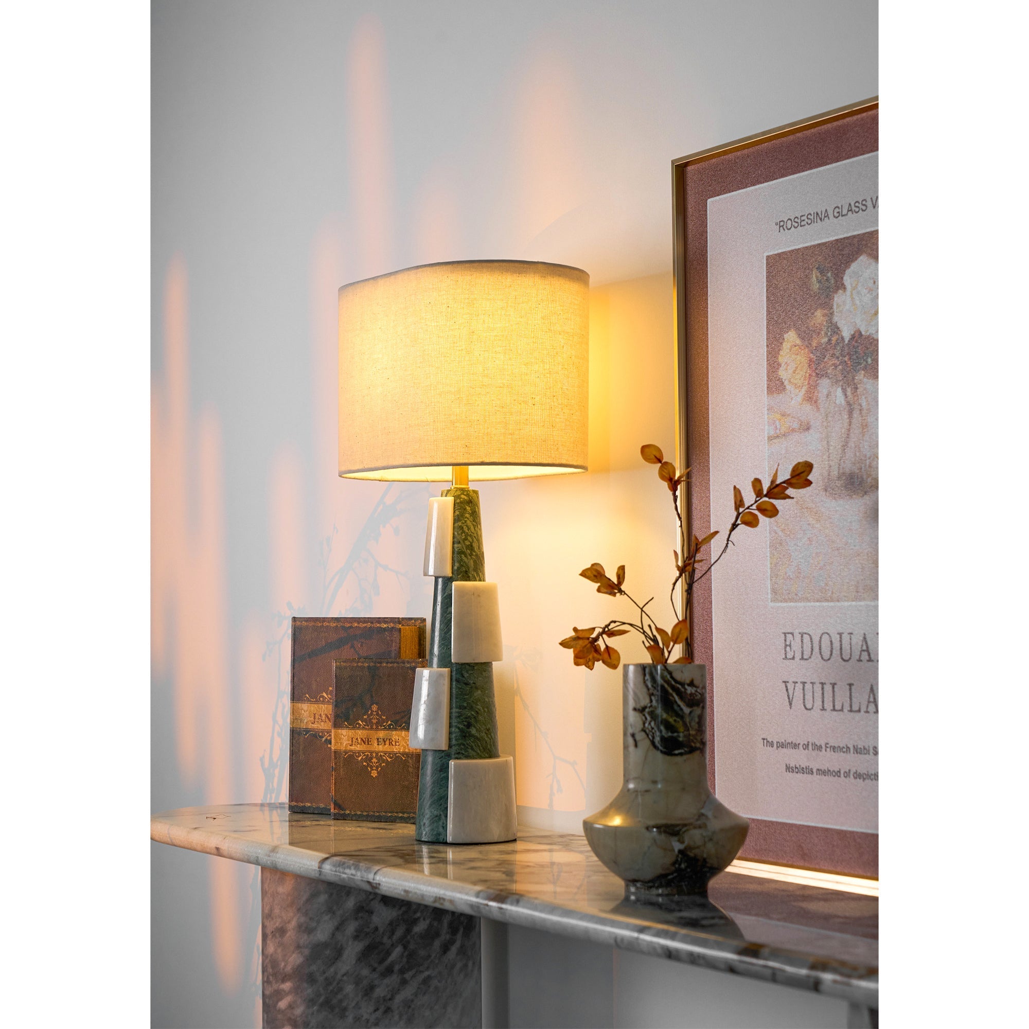 Obelisk Stacked Marble Table Lamp-Neutral Decor