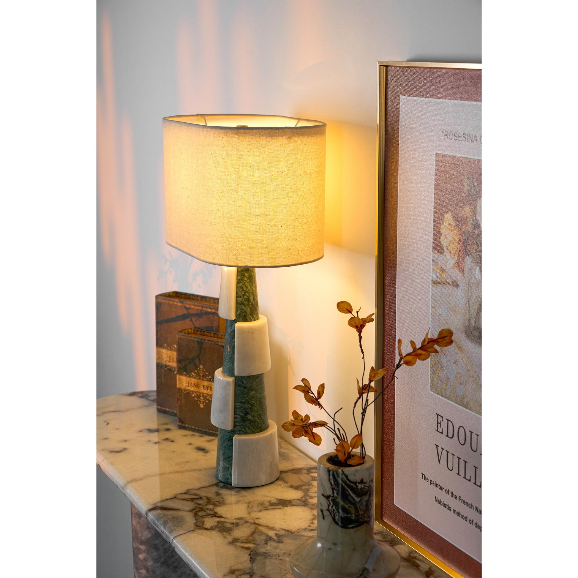 Obelisk Stacked Marble Table Lamp-Neutral Decor