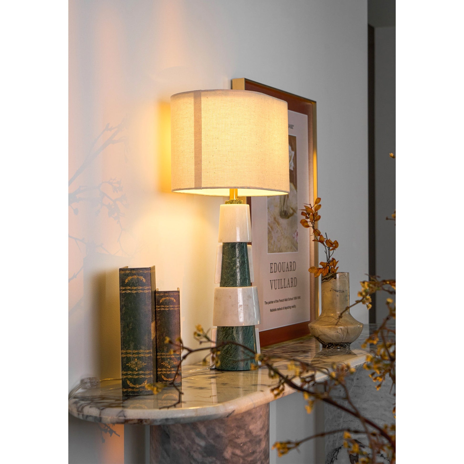 Obelisk Stacked Marble Table Lamp-Neutral Decor