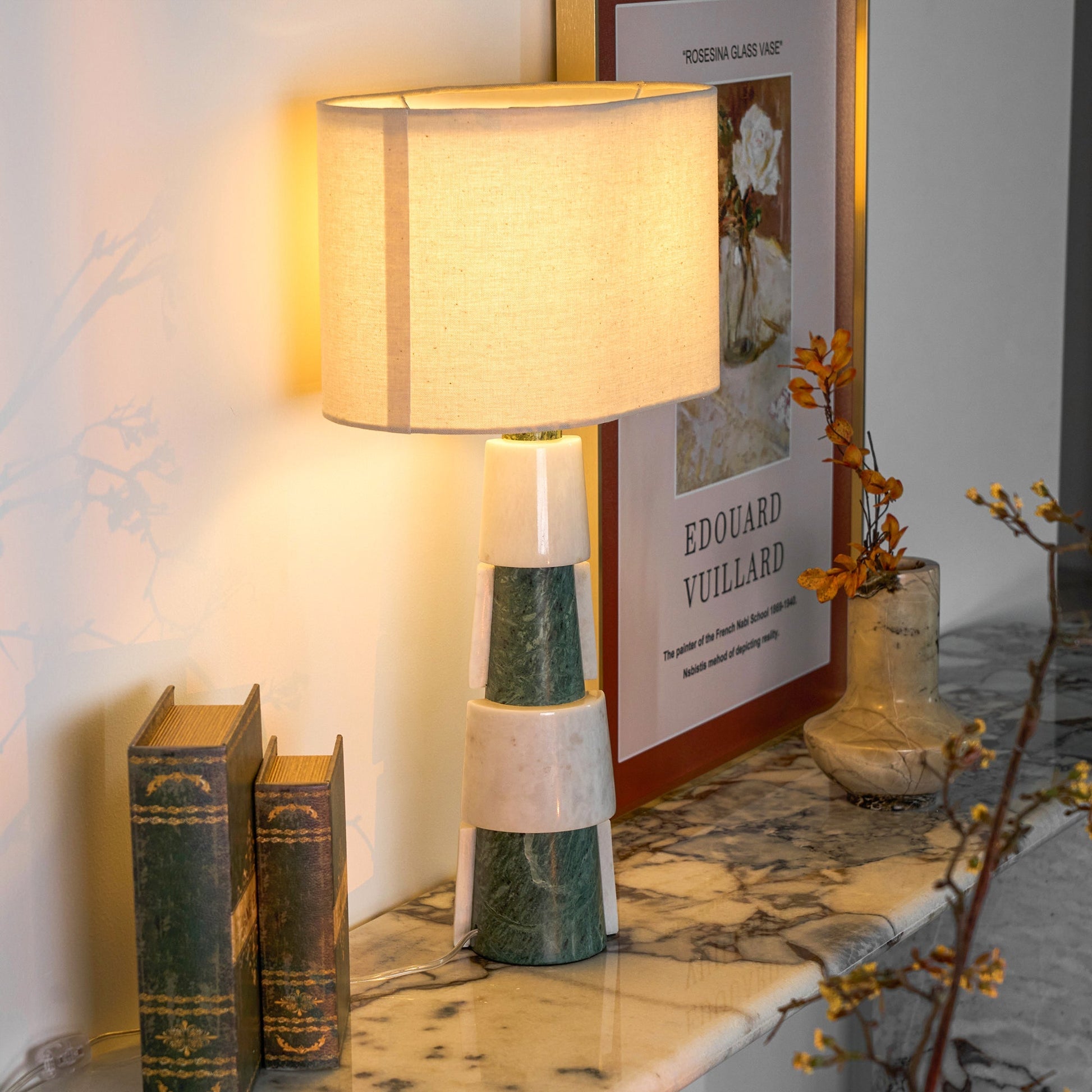 Obelisk Stacked Marble Table Lamp-Neutral Decor