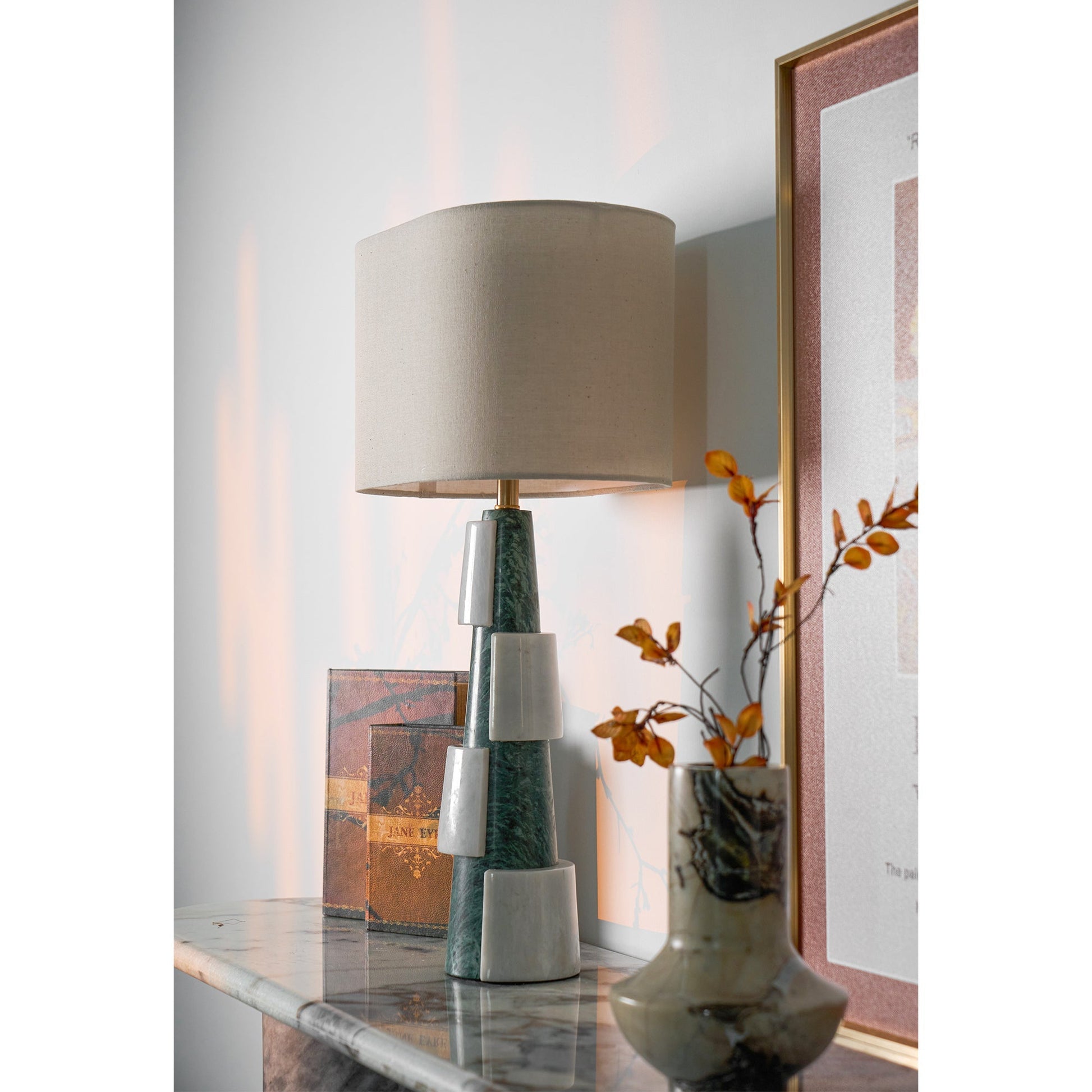 Obelisk Stacked Marble Table Lamp-Neutral Decor