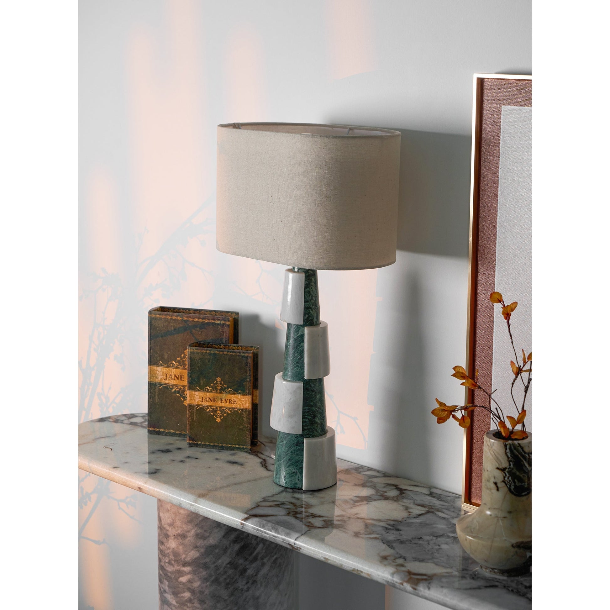 Obelisk Stacked Marble Table Lamp-Neutral Decor