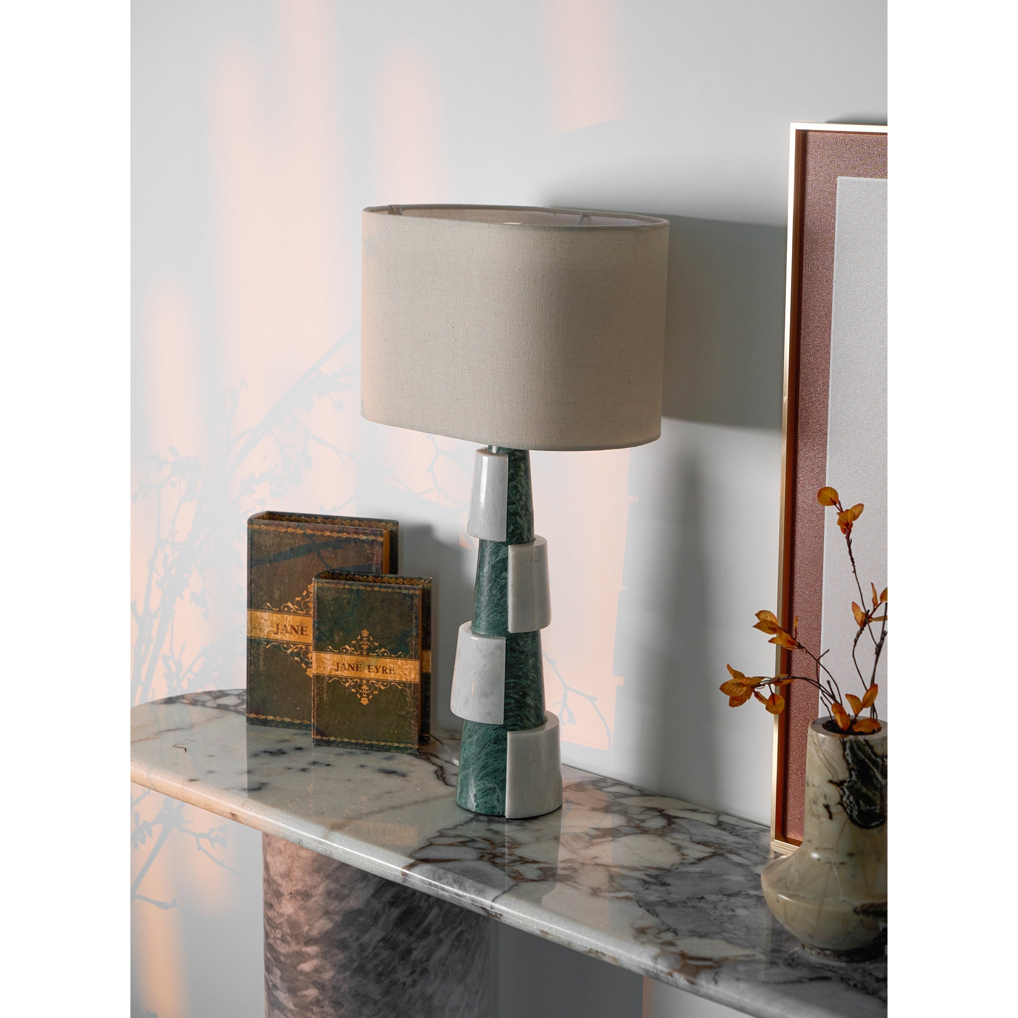 Obelisk Stacked Marble Table Lamp-Neutral Decor