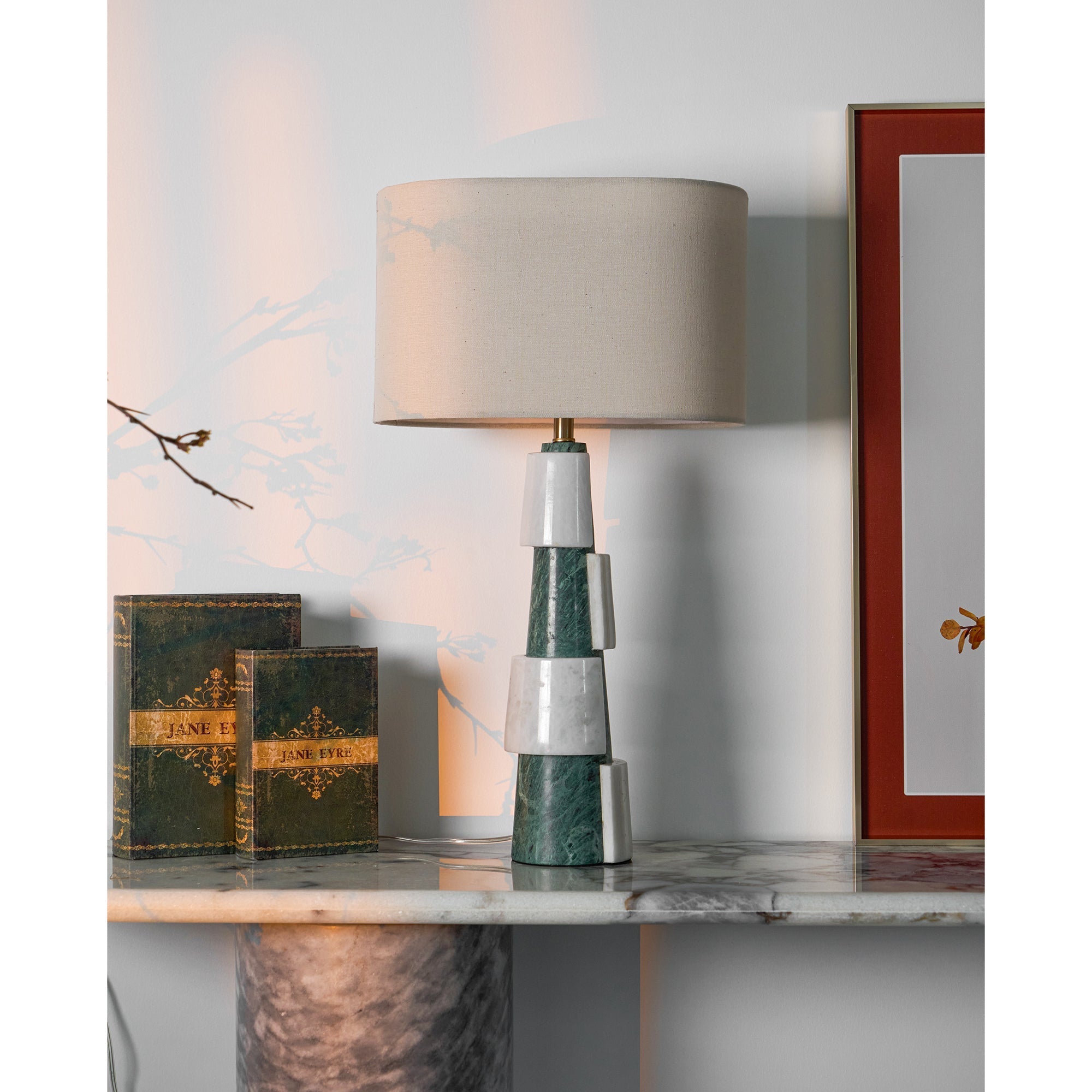 Obelisk Stacked Marble Table Lamp-Neutral Decor