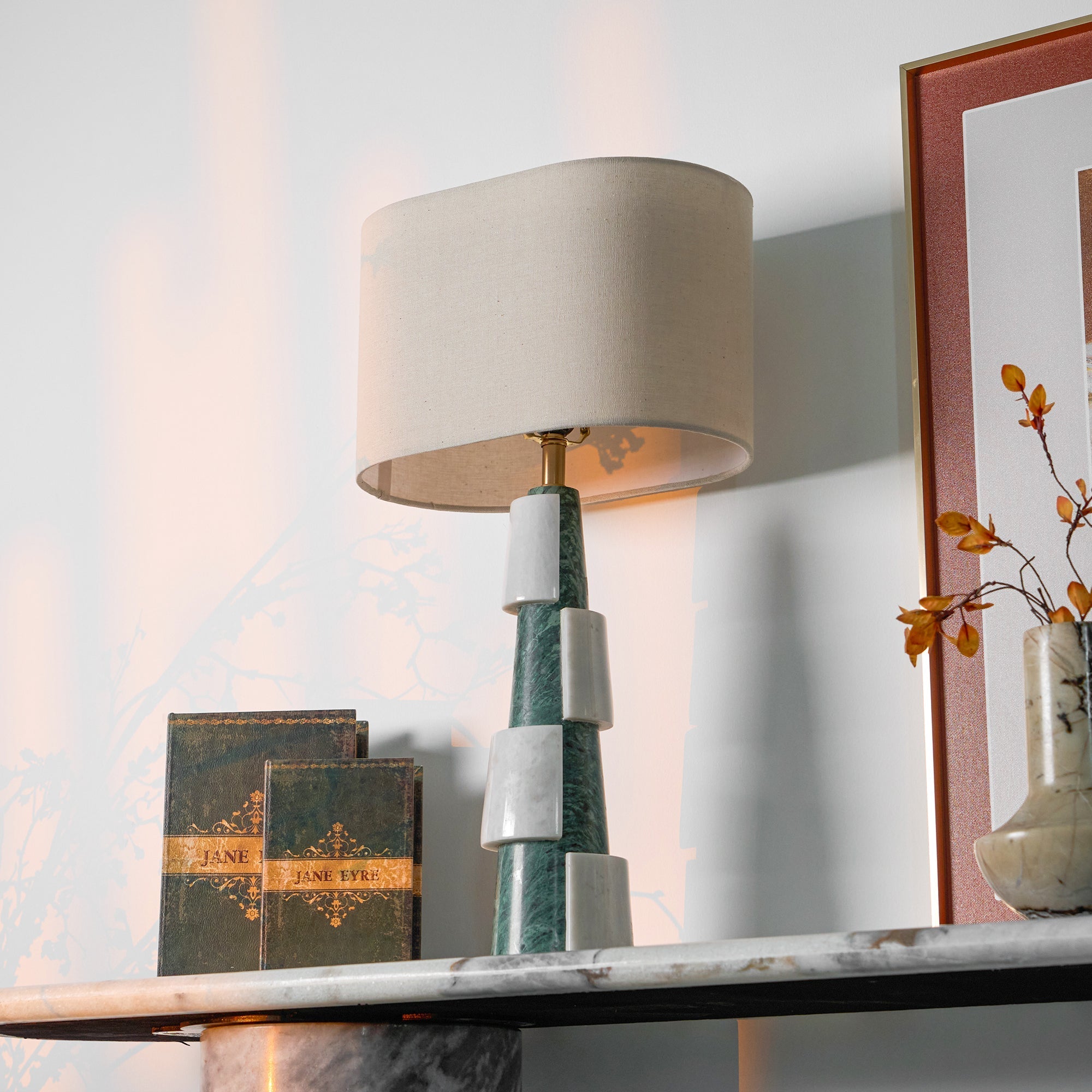 Obelisk Stacked Marble Table Lamp-Neutral Decor