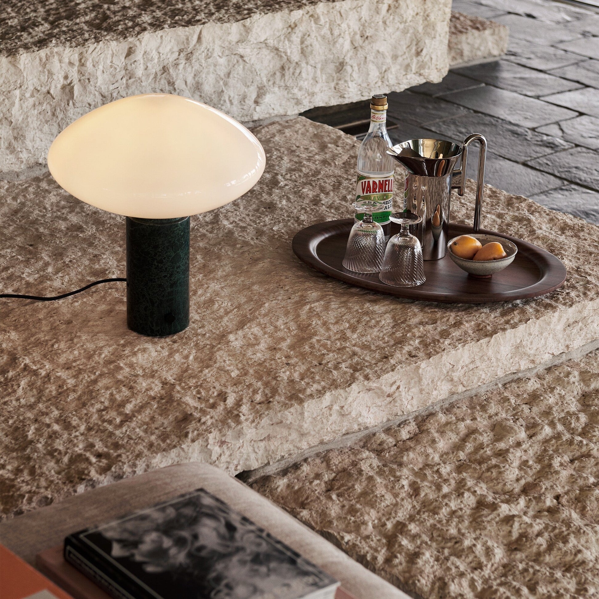 Rivi Table Lamp with Glass Shade and Green Marble Base-Neutral Decor