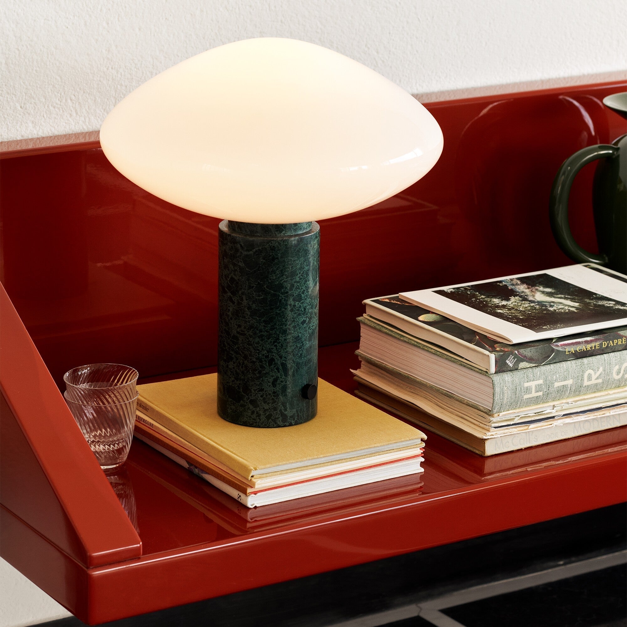 Rivi Table Lamp with Glass Shade and Green Marble Base-Neutral Decor