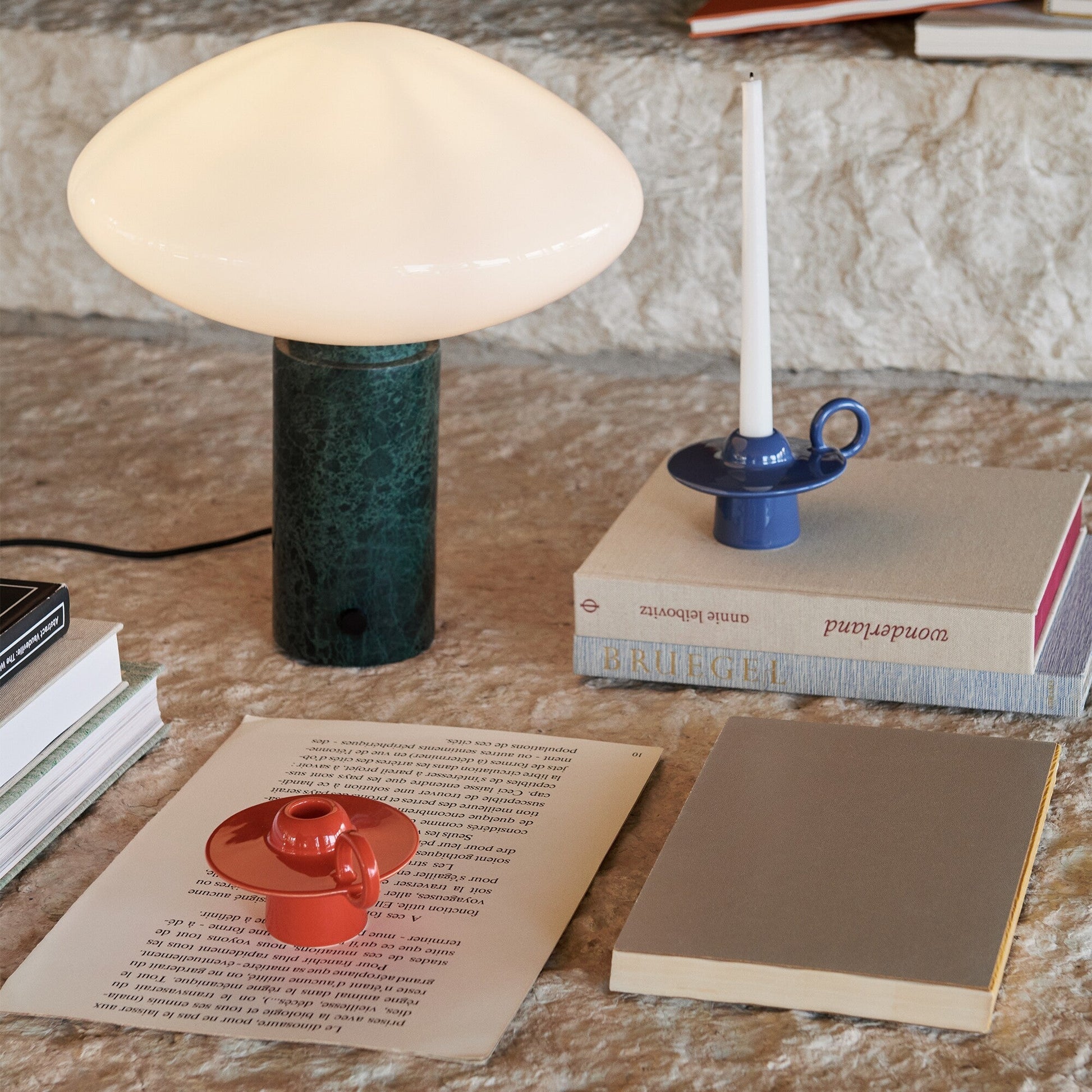 Rivi Table Lamp with Glass Shade and Green Marble Base-Neutral Decor
