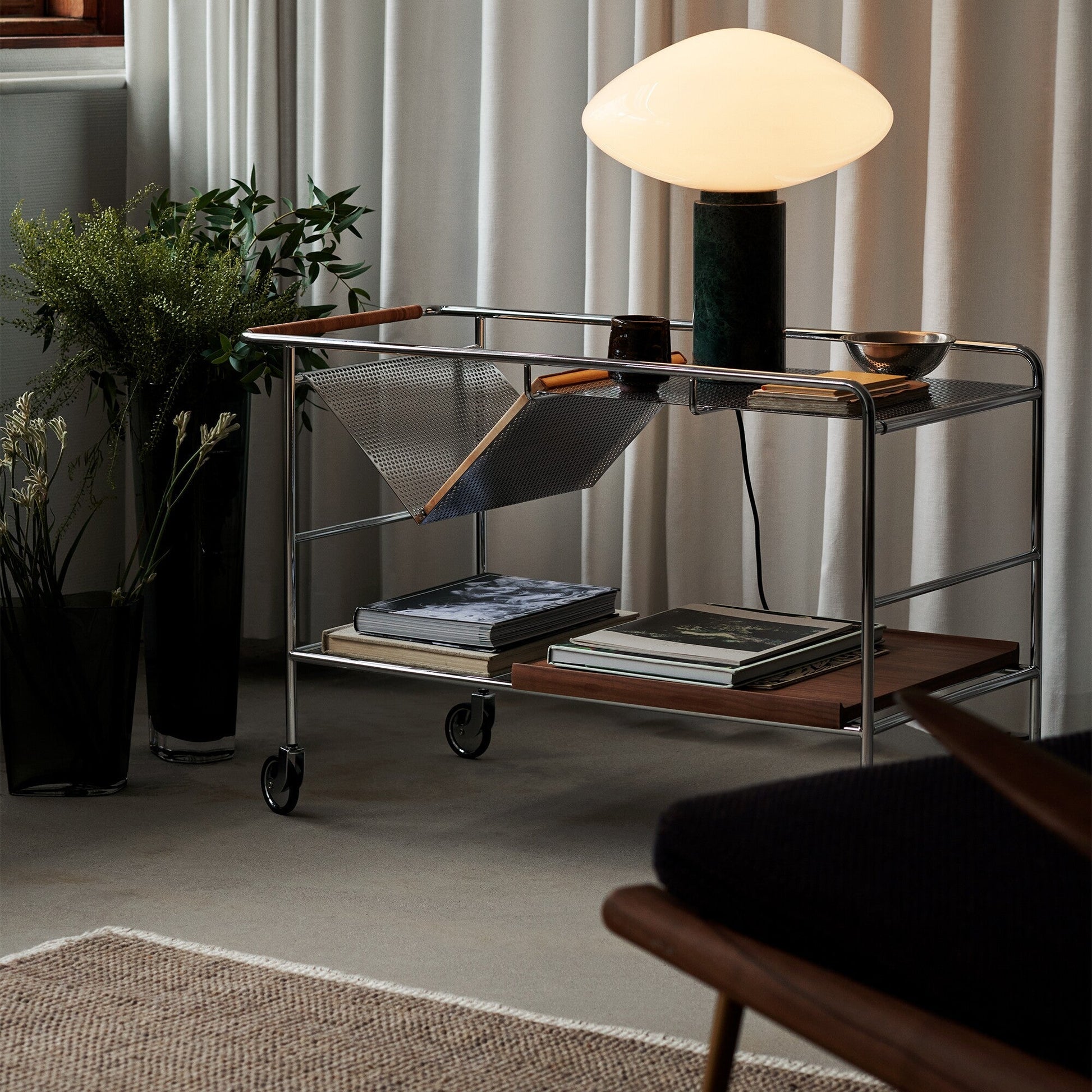 Rivi Table Lamp with Glass Shade and Green Marble Base-Neutral Decor
