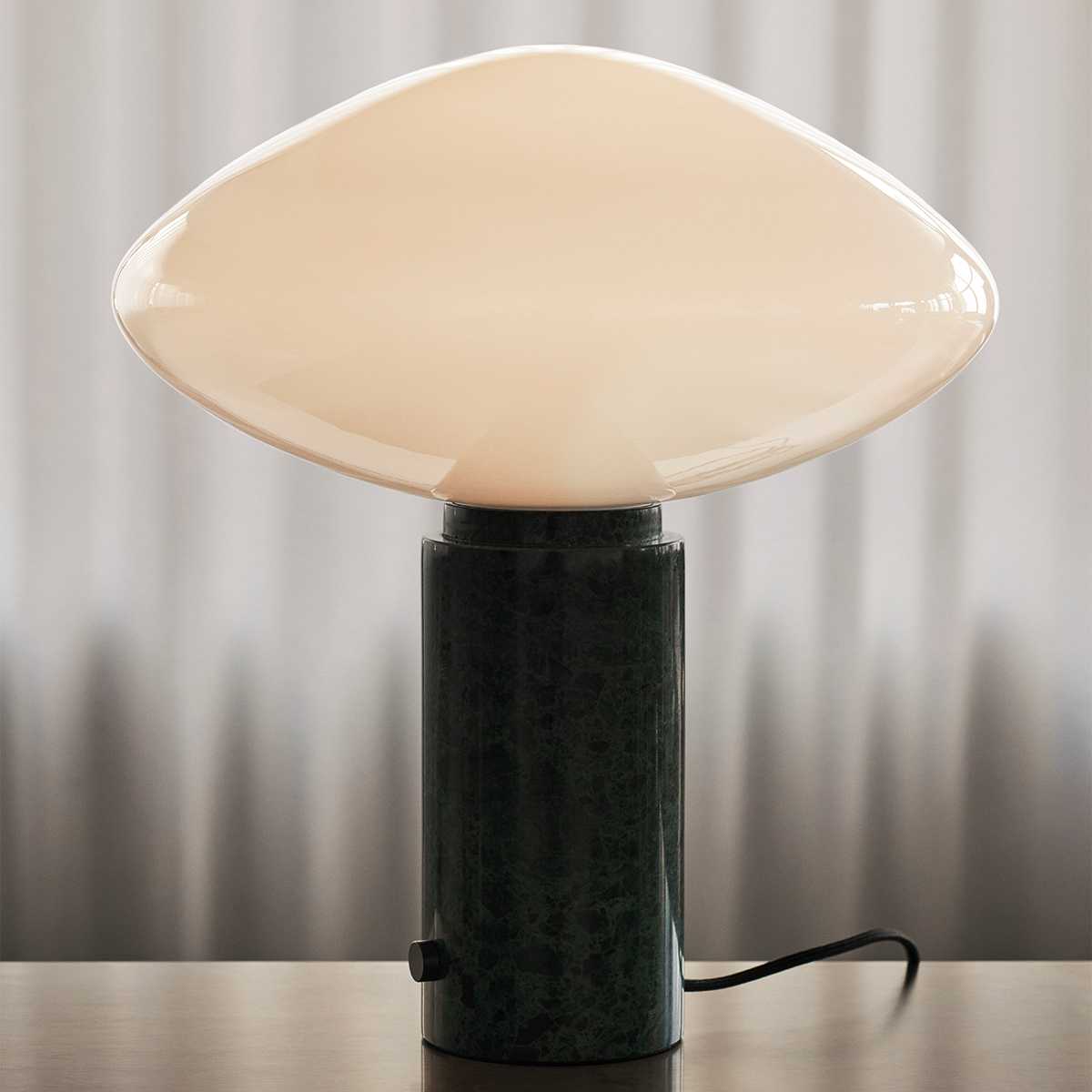 Rivi Table Lamp with Glass Shade and Green Marble Base-Neutral Decor