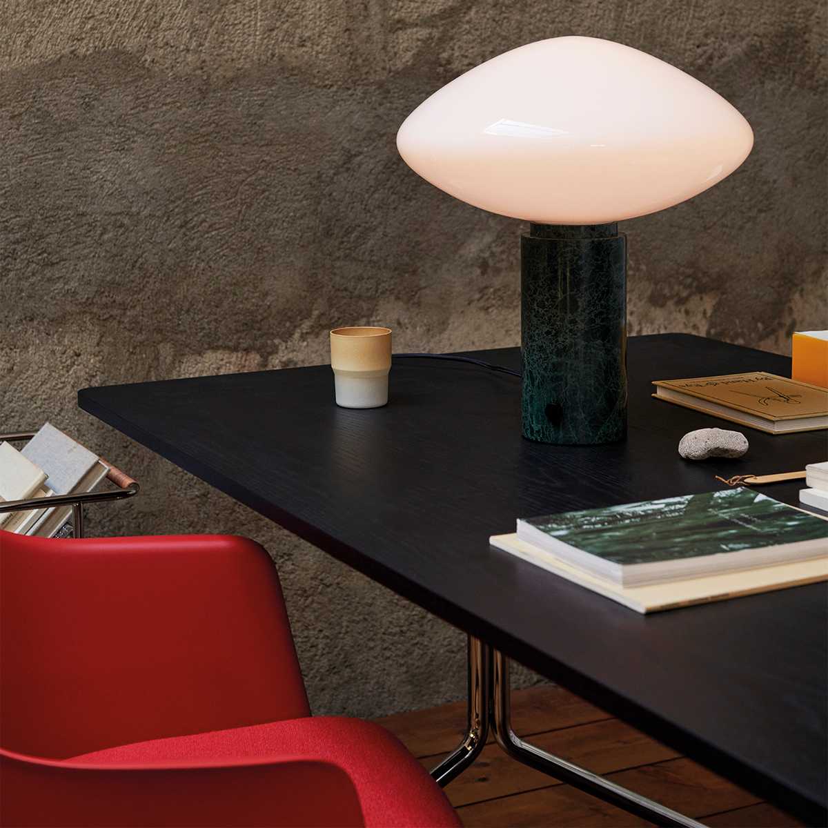 Rivi Table Lamp with Glass Shade and Green Marble Base-Neutral Decor