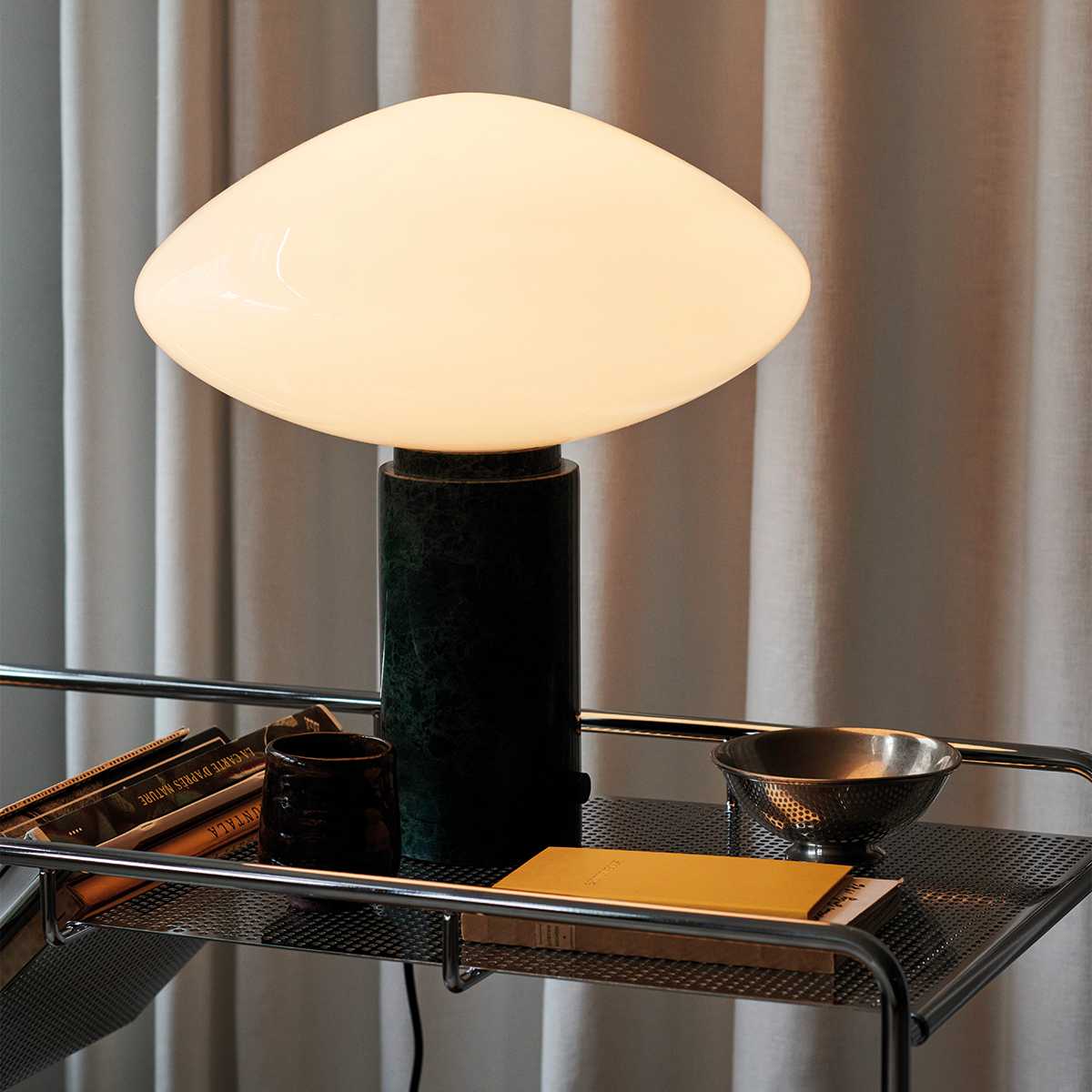 Rivi Table Lamp with Glass Shade and Green Marble Base-Neutral Decor