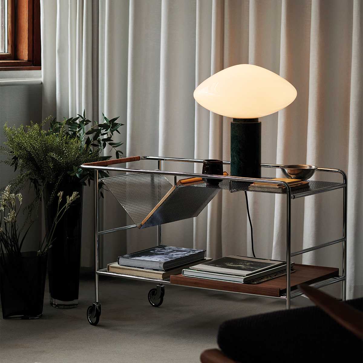Rivi Table Lamp with Glass Shade and Green Marble Base-Neutral Decor