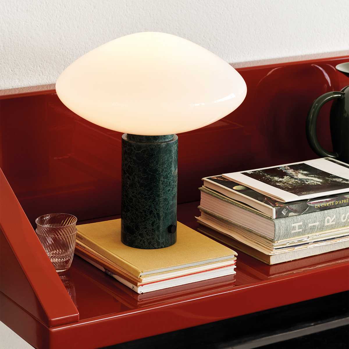 Rivi Table Lamp with Glass Shade and Green Marble Base-Neutral Decor