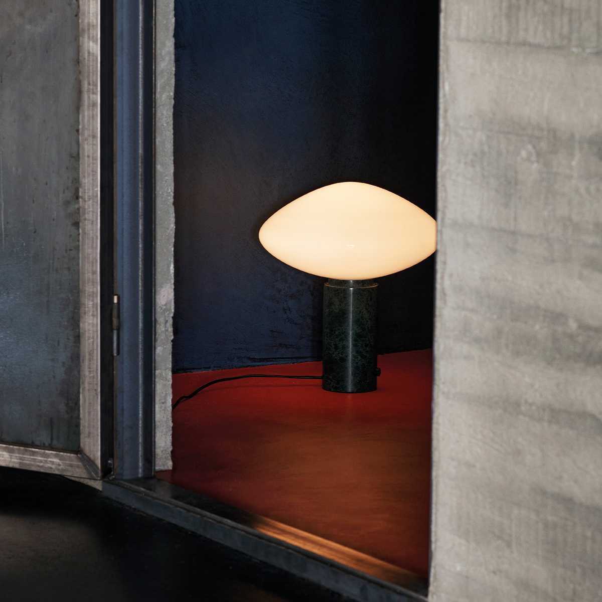 Rivi Table Lamp with Glass Shade and Green Marble Base-Neutral Decor