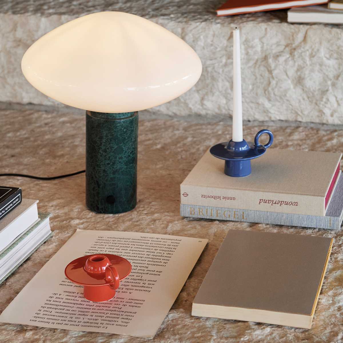 Rivi Table Lamp with Glass Shade and Green Marble Base-Neutral Decor