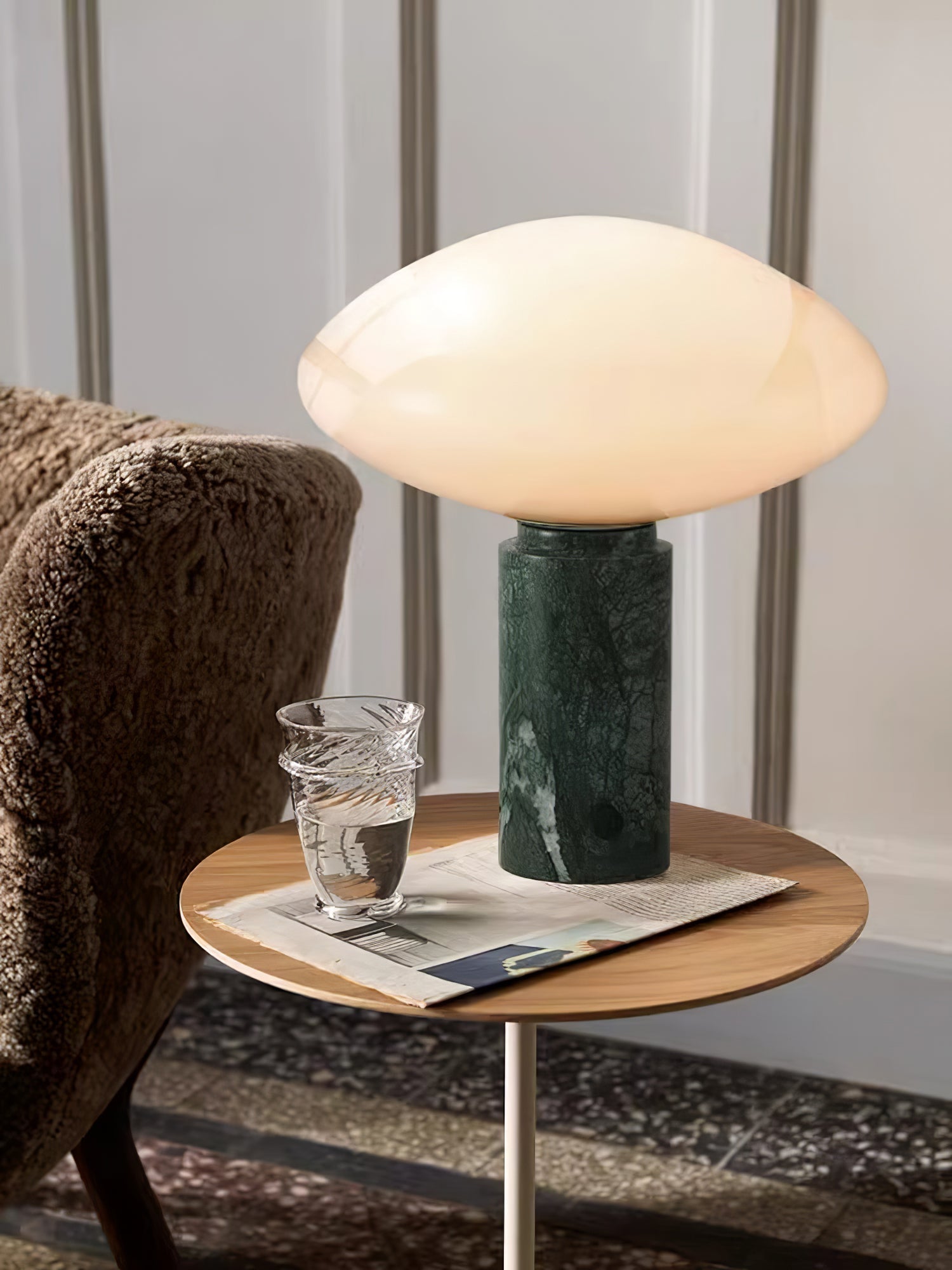 Rivi Table Lamp with Glass Shade and Green Marble Base-Neutral Decor