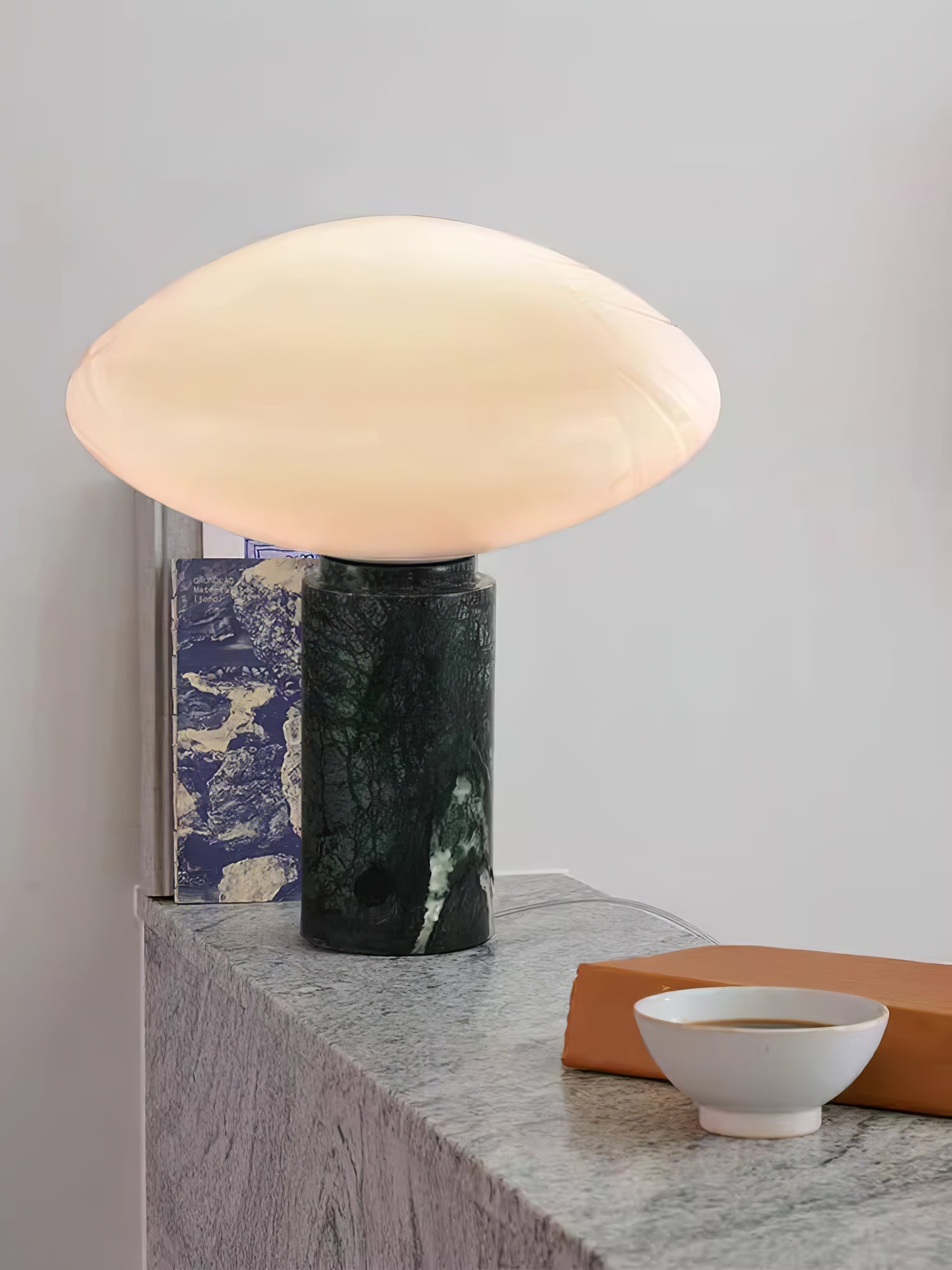Rivi Table Lamp with Glass Shade and Green Marble Base-Neutral Decor
