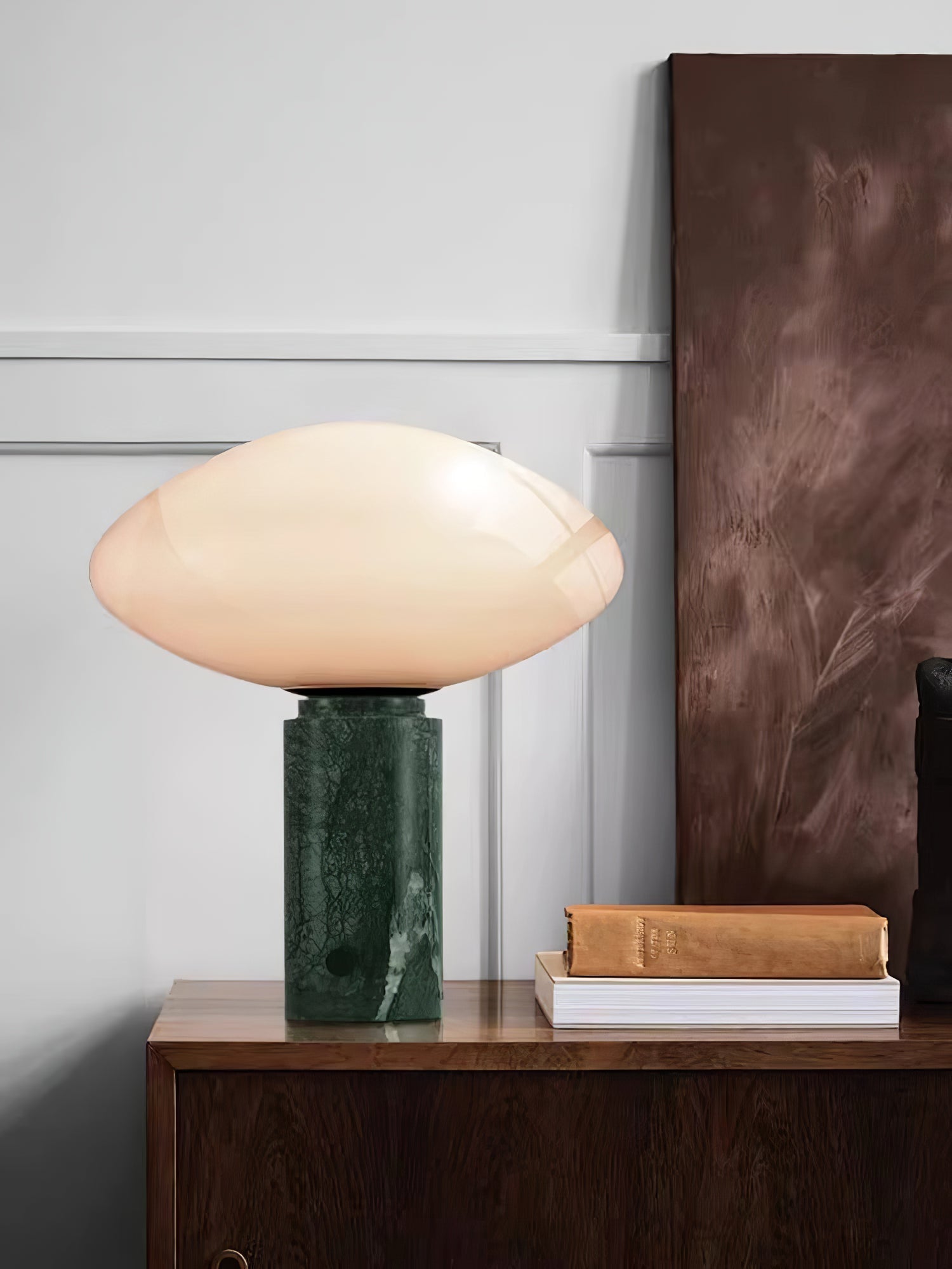 Rivi Table Lamp with Glass Shade and Green Marble Base-Neutral Decor