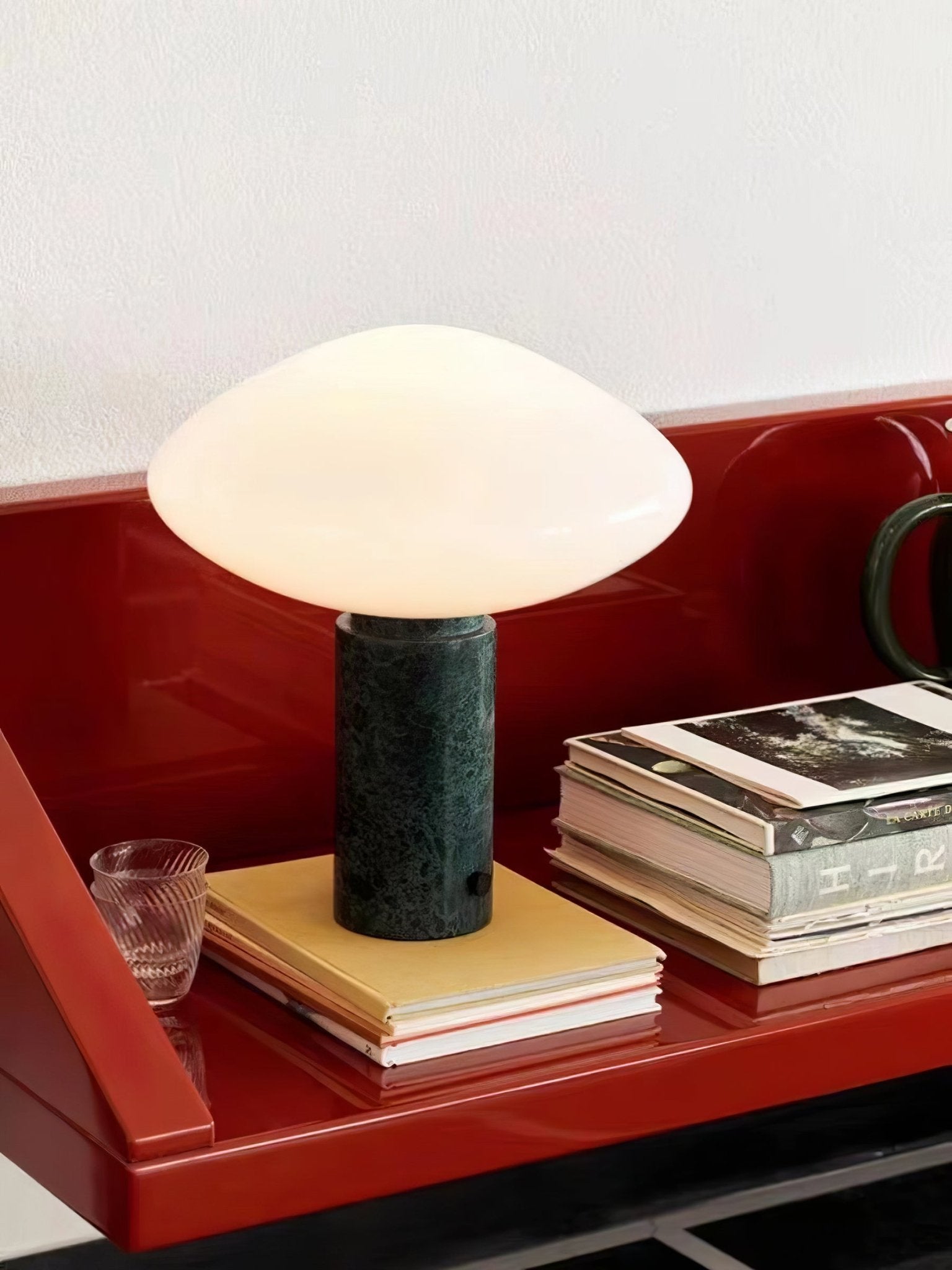 Rivi Table Lamp with Glass Shade and Green Marble Base-Neutral Decor