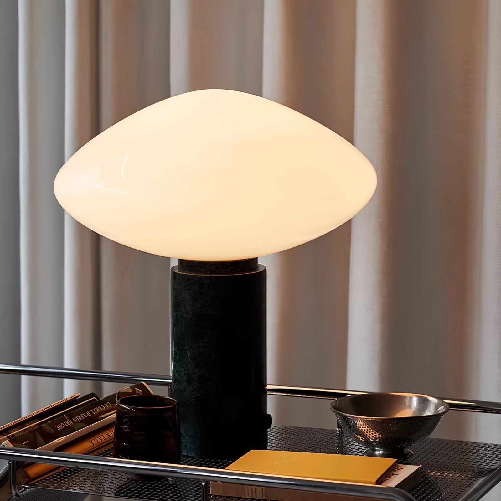 Rivi Table Lamp with Glass Shade and Green Marble Base-Neutral Decor